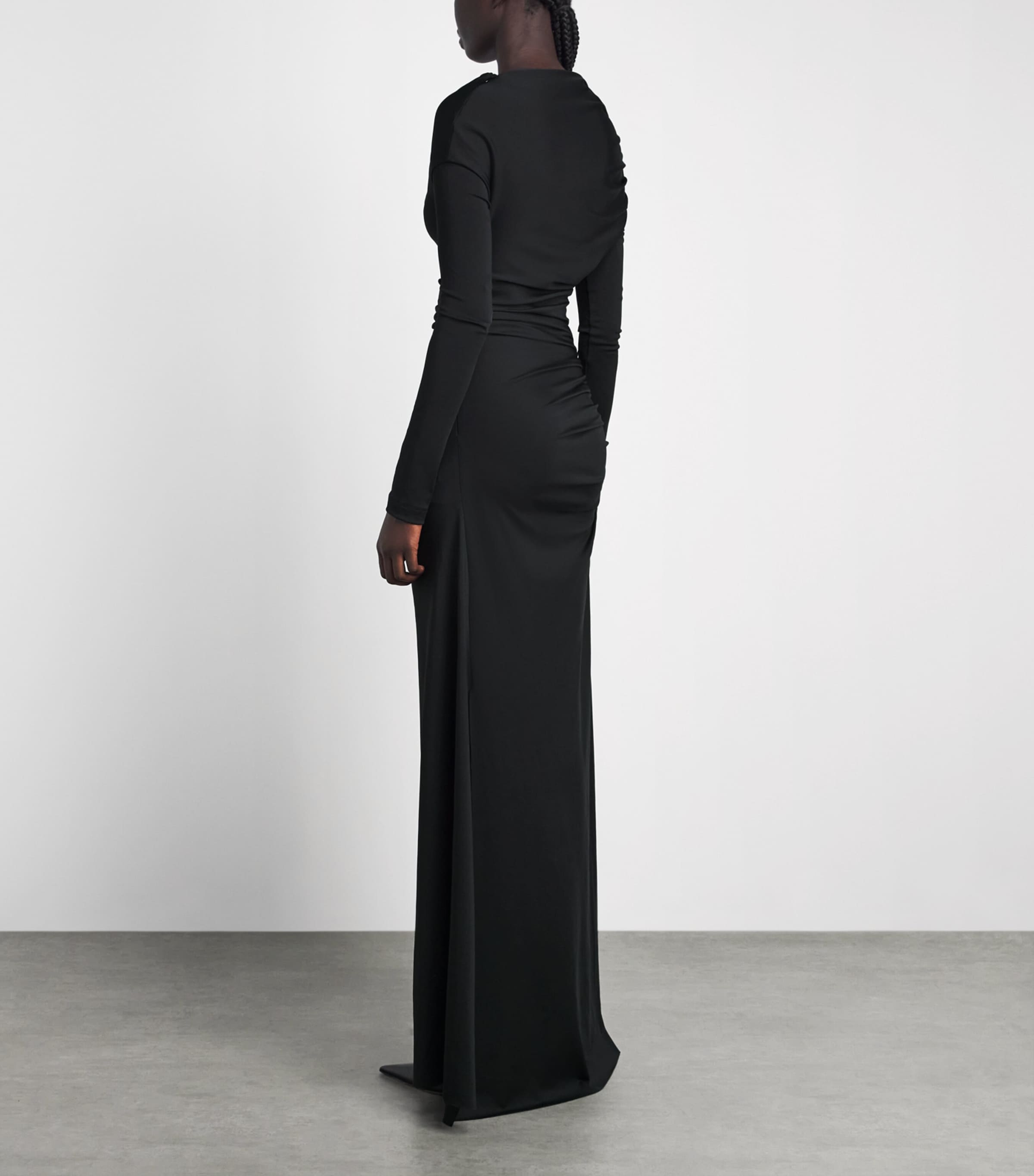 Victoria Beckham Womens Gathered Shoulder-Drape Long-Sleeve Gown Black Image 4