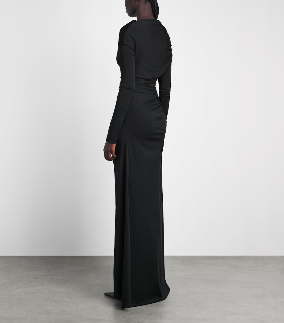 Victoria Beckham Womens Gathered Shoulder-Drape Long-Sleeve Gown Black Image 4