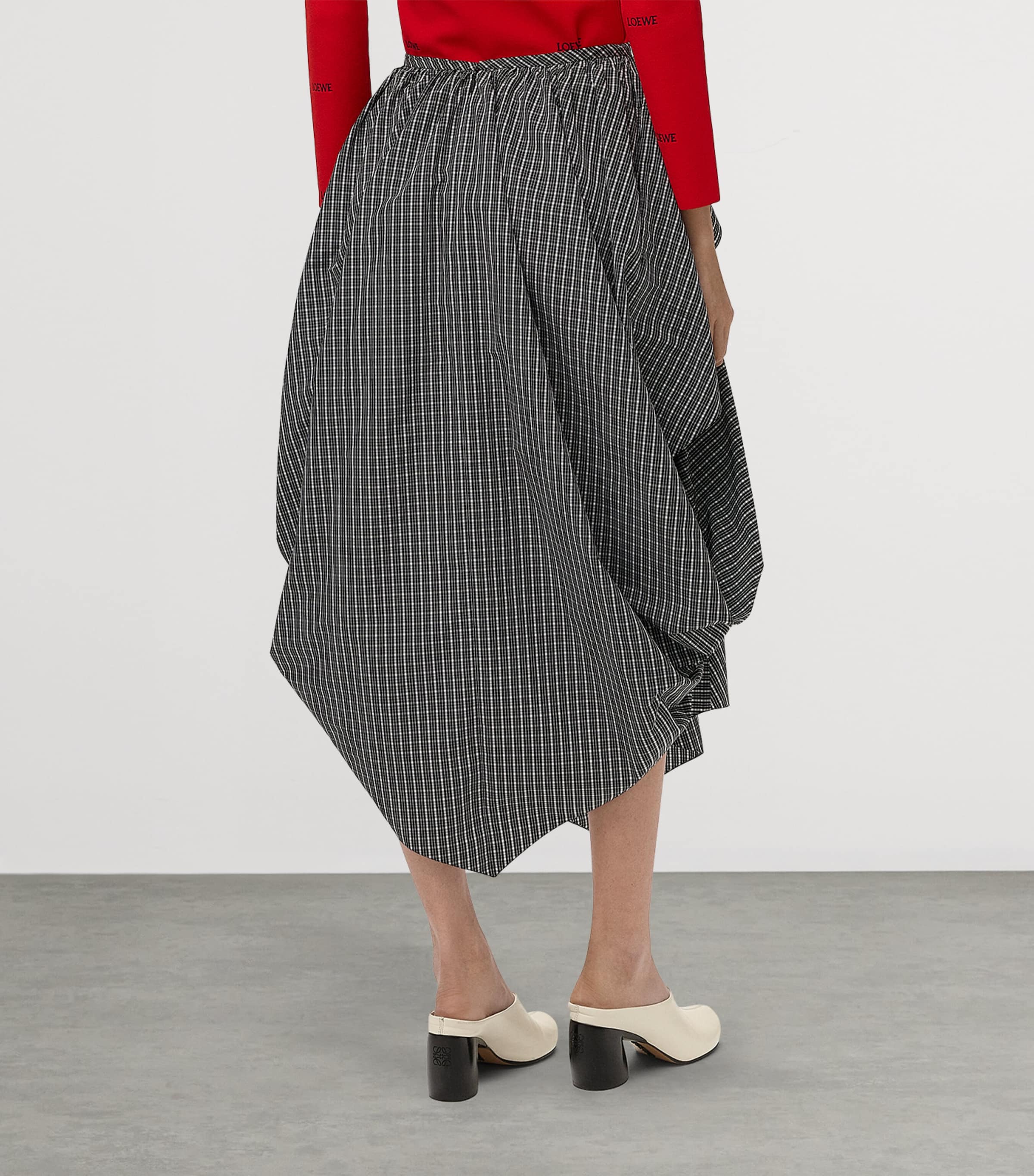 LOEWE Womens Draped Check Midi Skirt Black/white Image 4