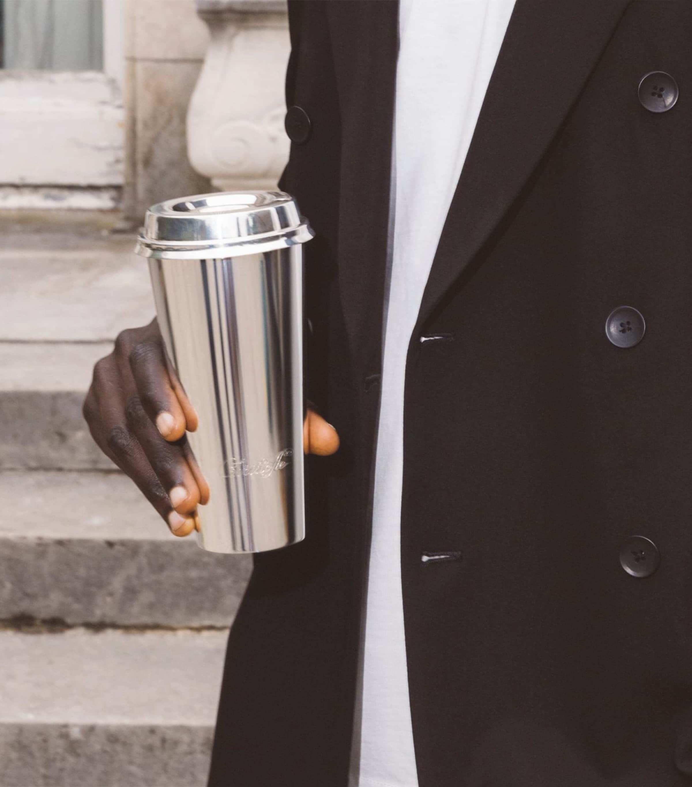 Stainless Steel and Leather Objets Miroir Travel Cup (450ml) SILVER Image 9