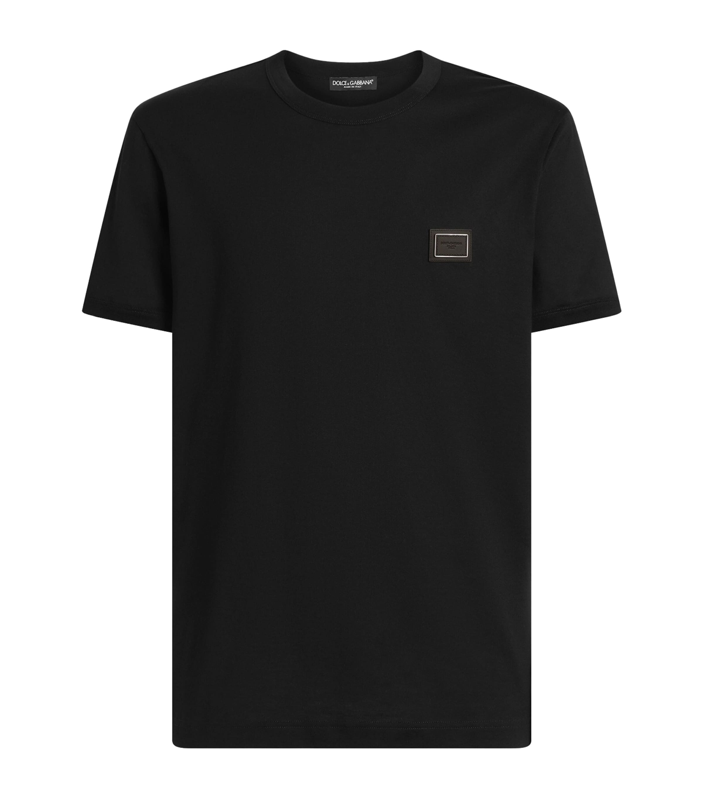 Dolce&Gabbana Mens Cotton Logo Plaque T-Shirt Black Image 1