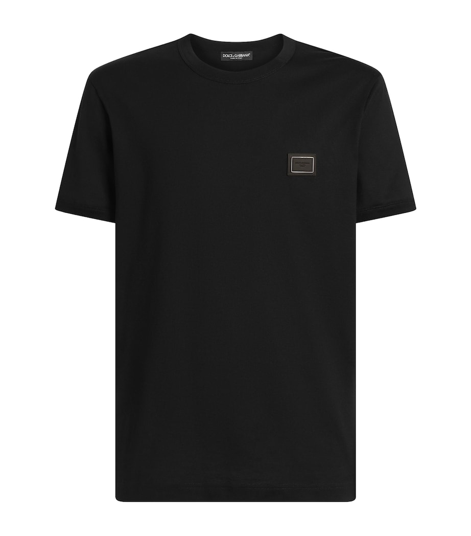 Dolce&Gabbana Mens Cotton Logo Plaque T-Shirt Black Image 1