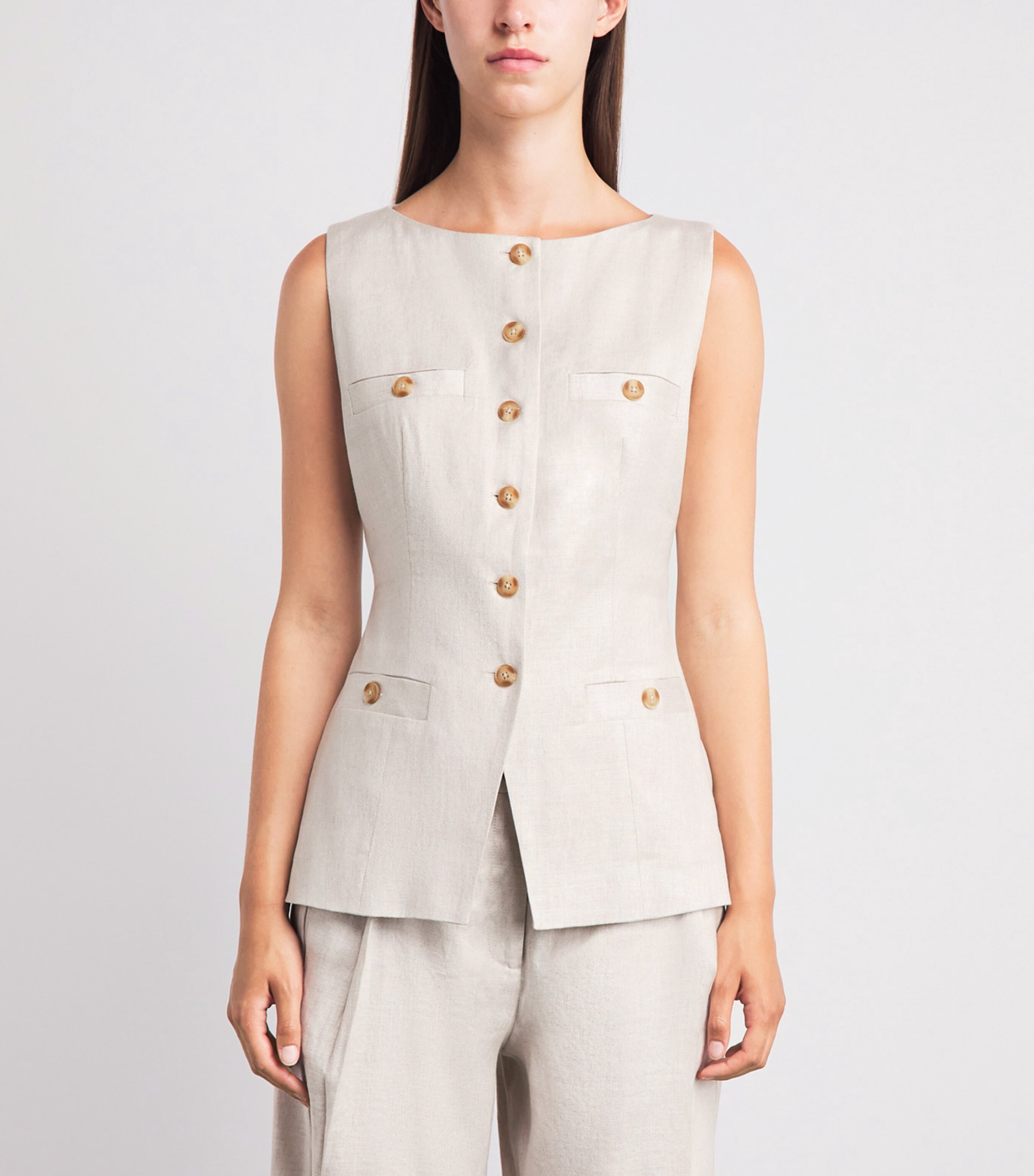 Toccin Womens Linen-Blend Amra Waistcoat Desert Image 4
