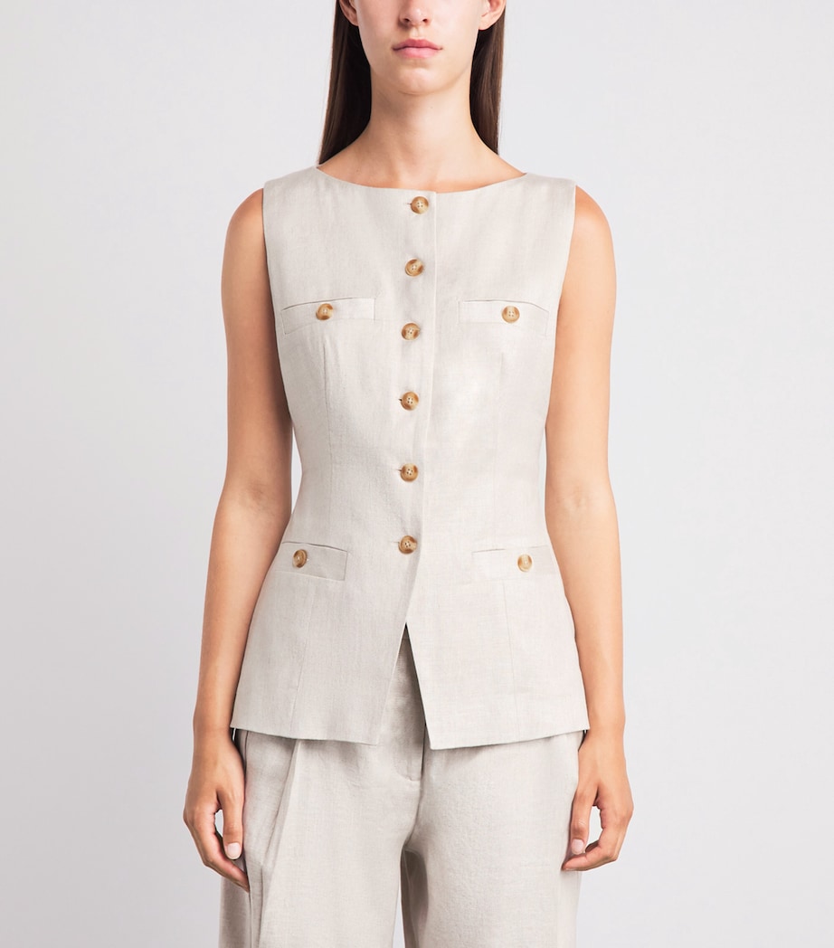 Toccin Womens Linen-Blend Amra Waistcoat Desert Image 4