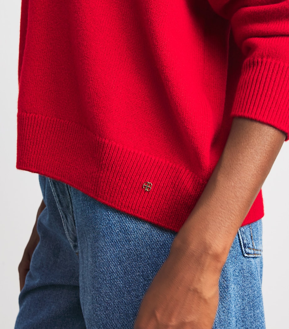 ANINE BING Womens Cashmere V-Neck Lee Sweater Red Image 3