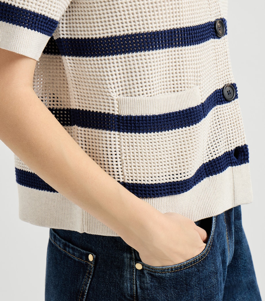 Cotton Stripe Short-Sleeve Cardigan CYF11 Image 6