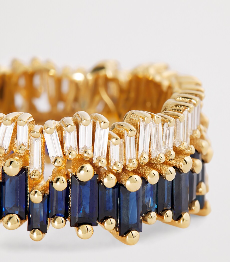 Suzanne Kalan Yellow Gold, Diamond and Blue Sapphire Double Stack Eternity Band (Size 7.25) Yg/db Image 5