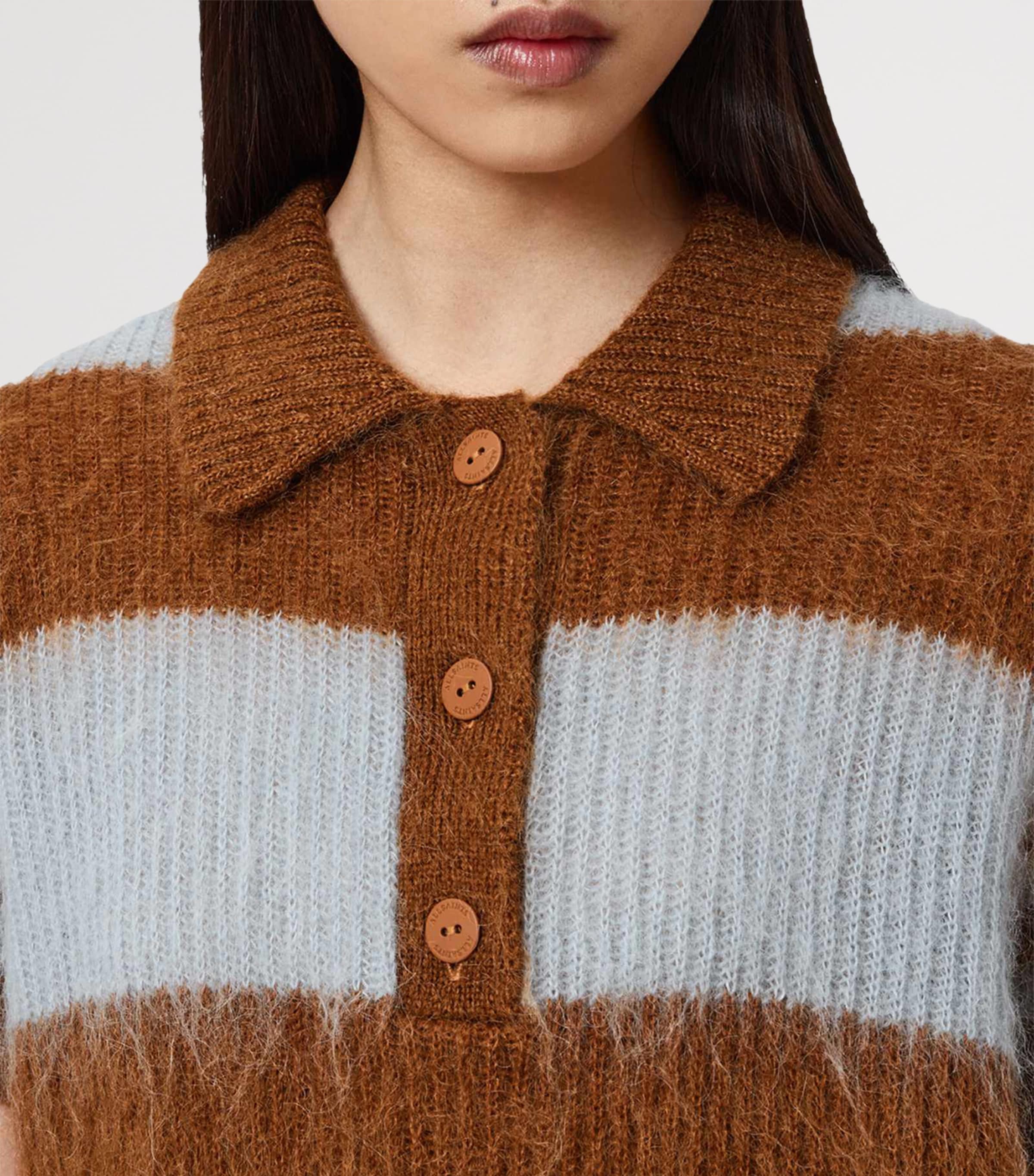 Mohair-Wool Clem Polo Sweater STEEL BLUE/COGNAC Image 6