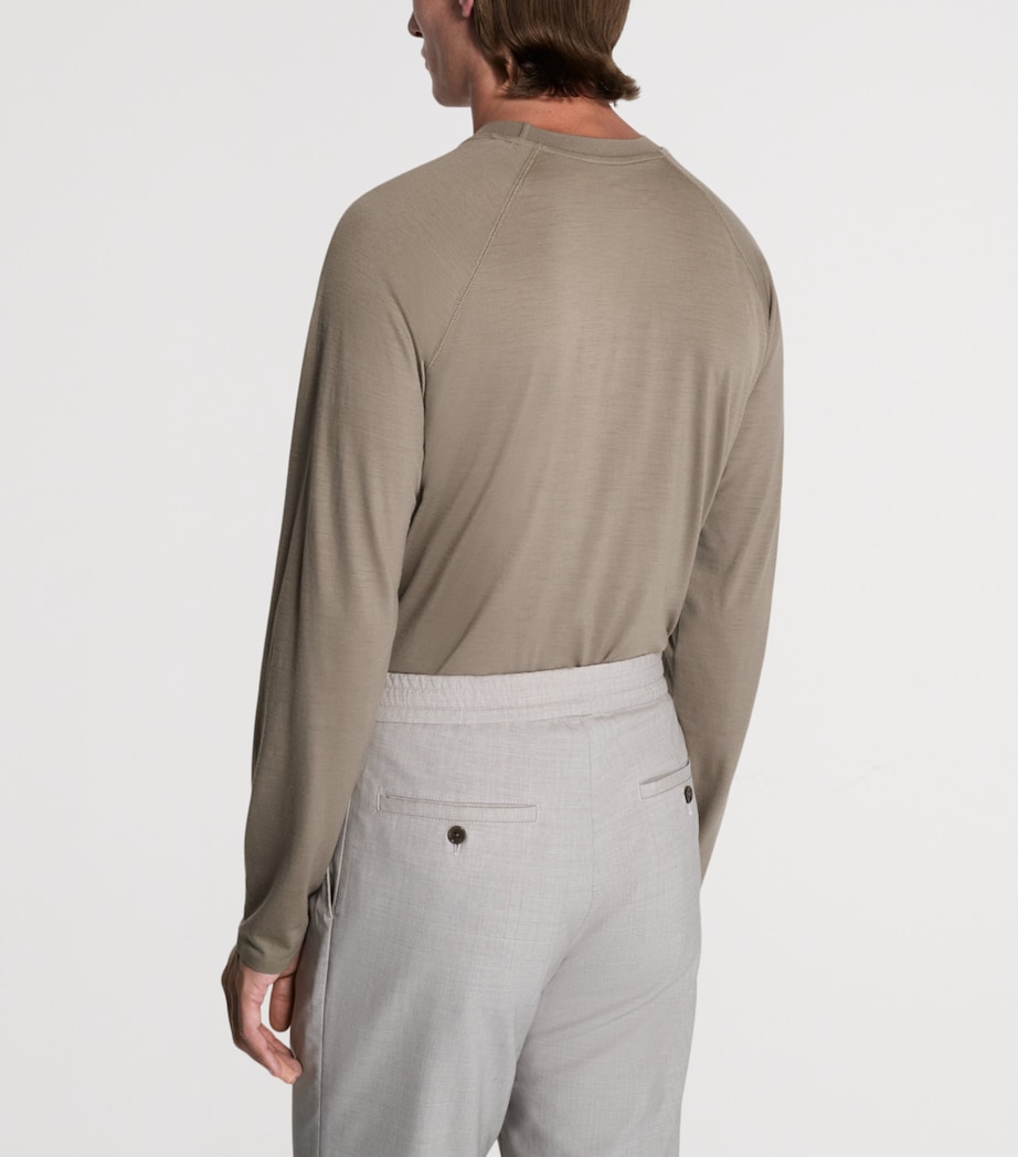 Dunhill Mens Wool-Cashmere Long-Sleeve T-Shirt Khaki Image 3