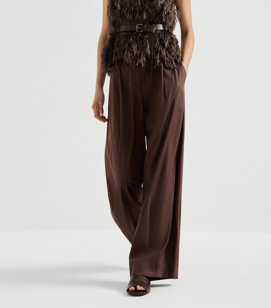 Brunello Cucinelli Womens Cotton Pleated Monili-Trim Trousers Image 4
