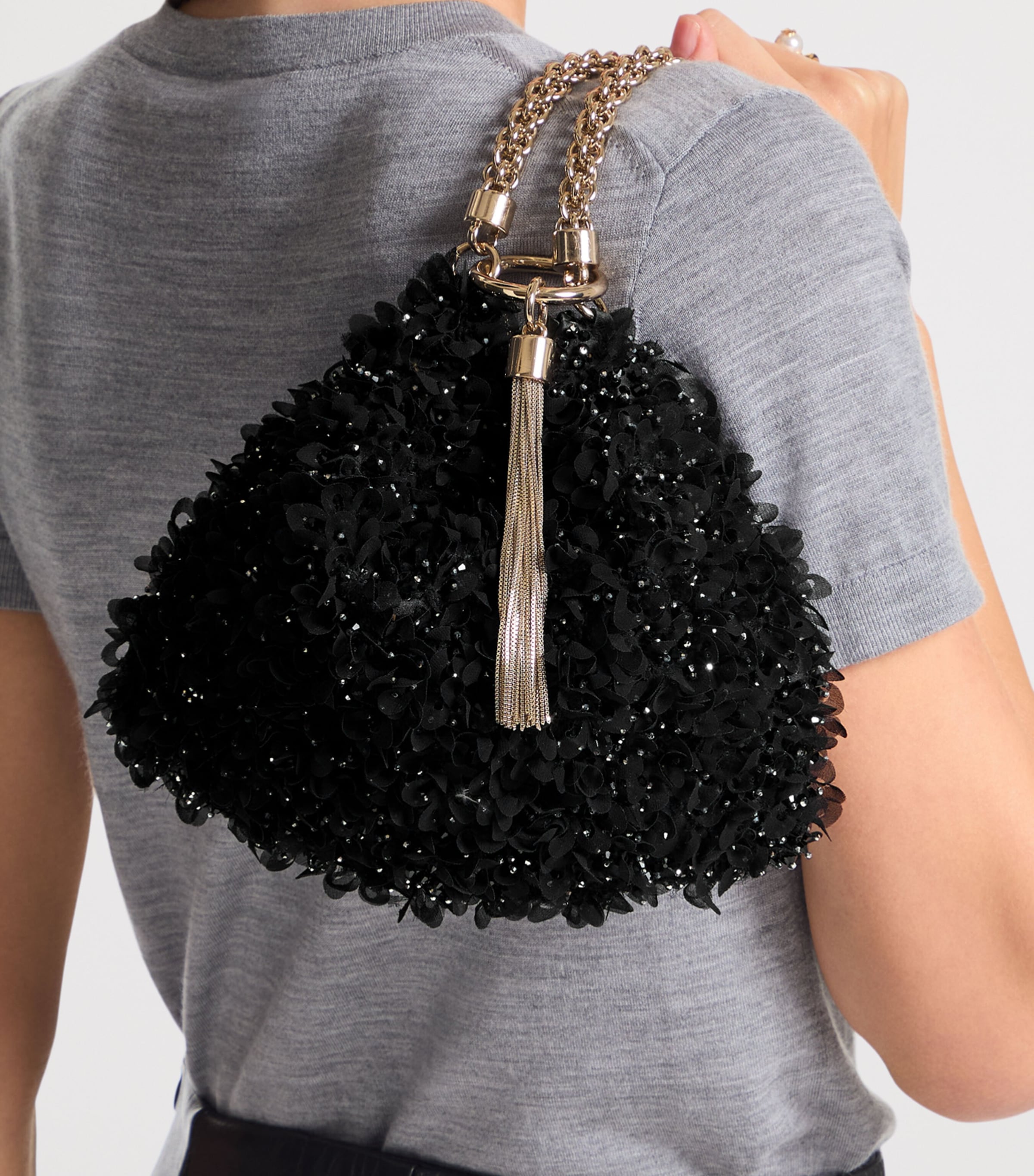 Callie Crystal-Embellished Satin Clutch Bag BLACK/LIGHT GOLD Image 2
