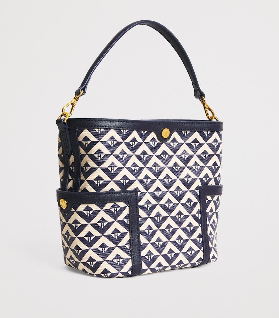 Coated Canvas Geometric Bucket Bag NAVY Image 3