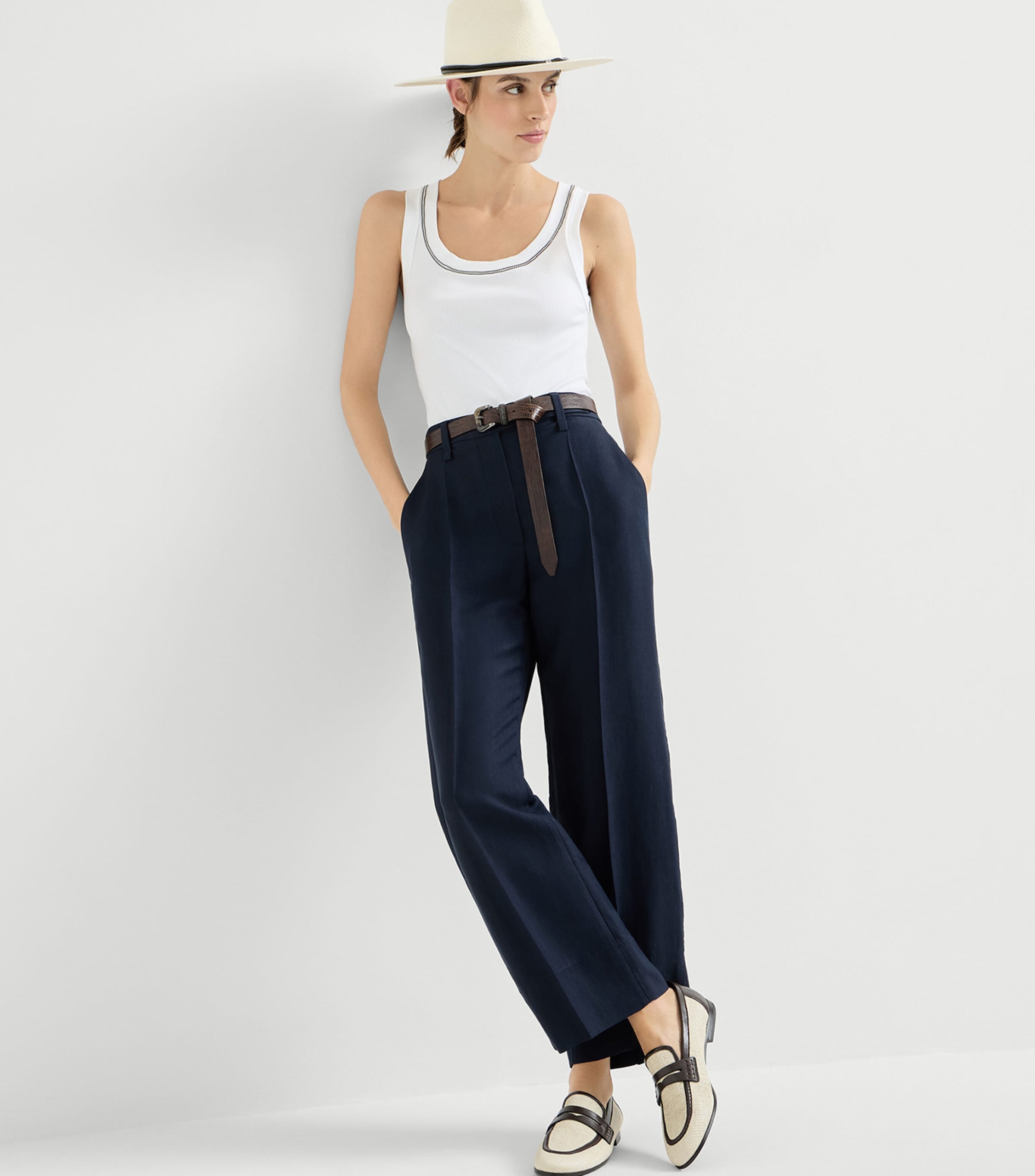 Twill Monili-Trim Trousers C4224 Image 4