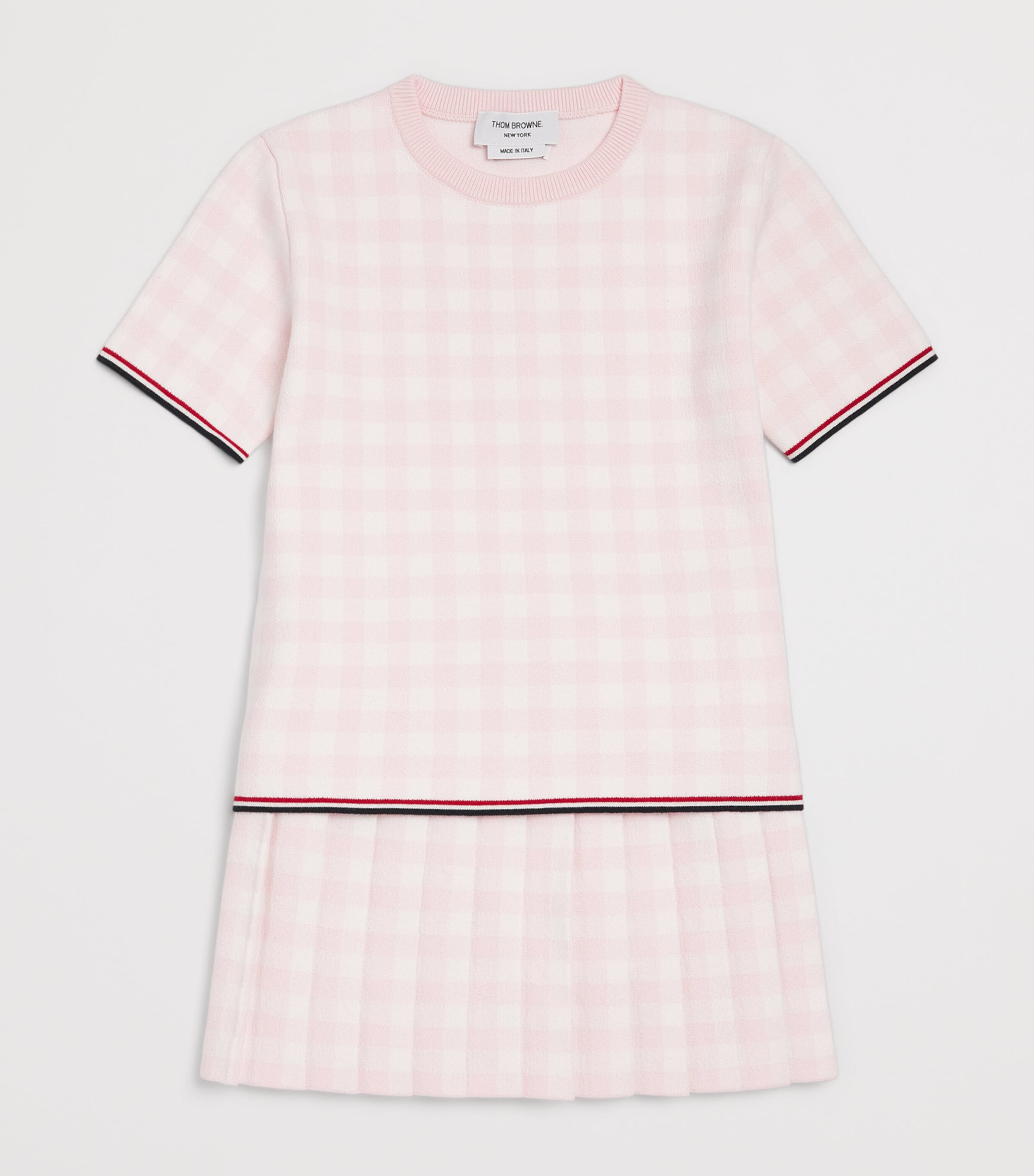 Thom Browne Kids Cotton-Blend Check Pleated Skirt (2-12 Years) Light Pink Image 3