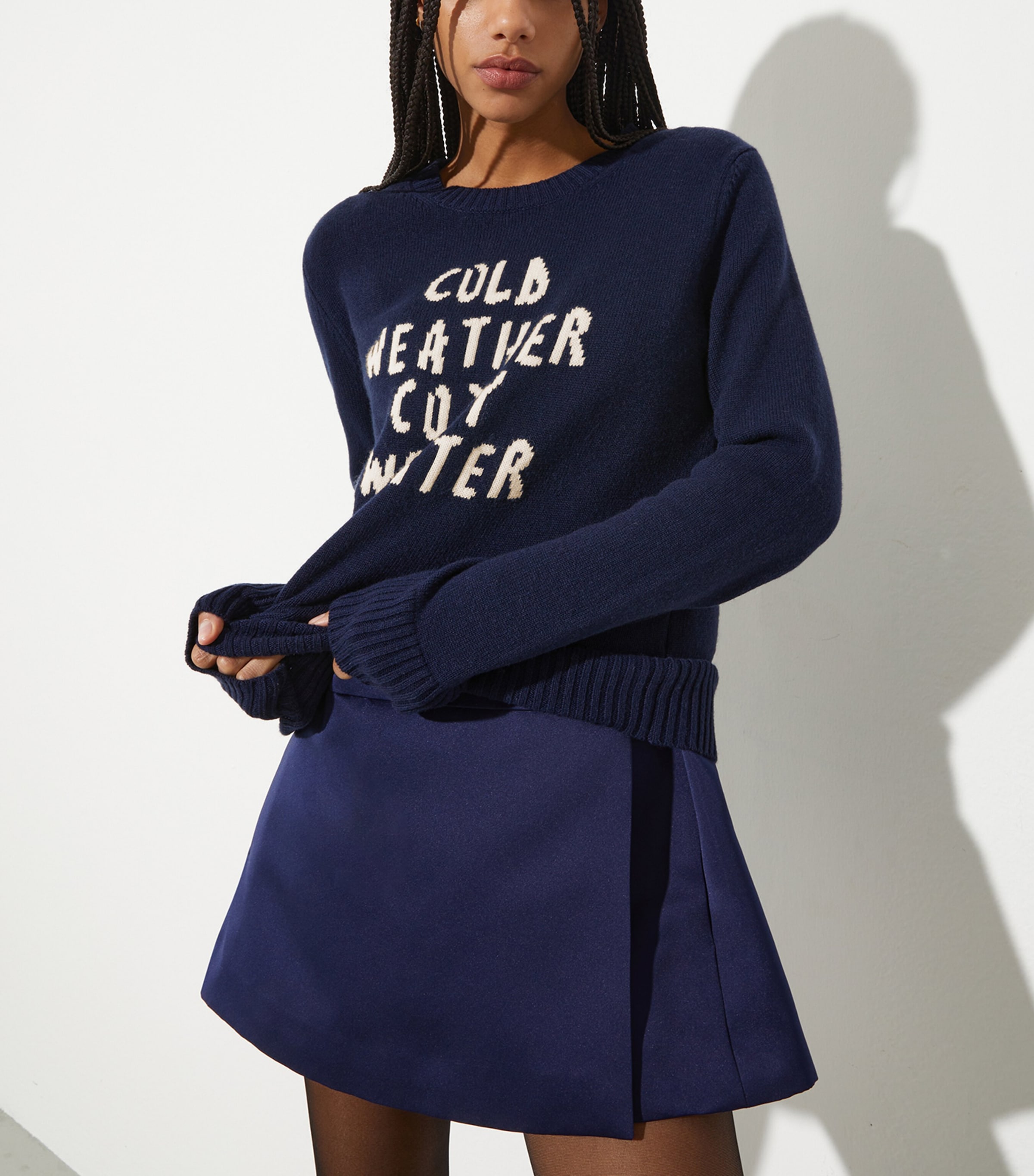 Wool-Cashmere Embroidered Sweater NAVY Image 3