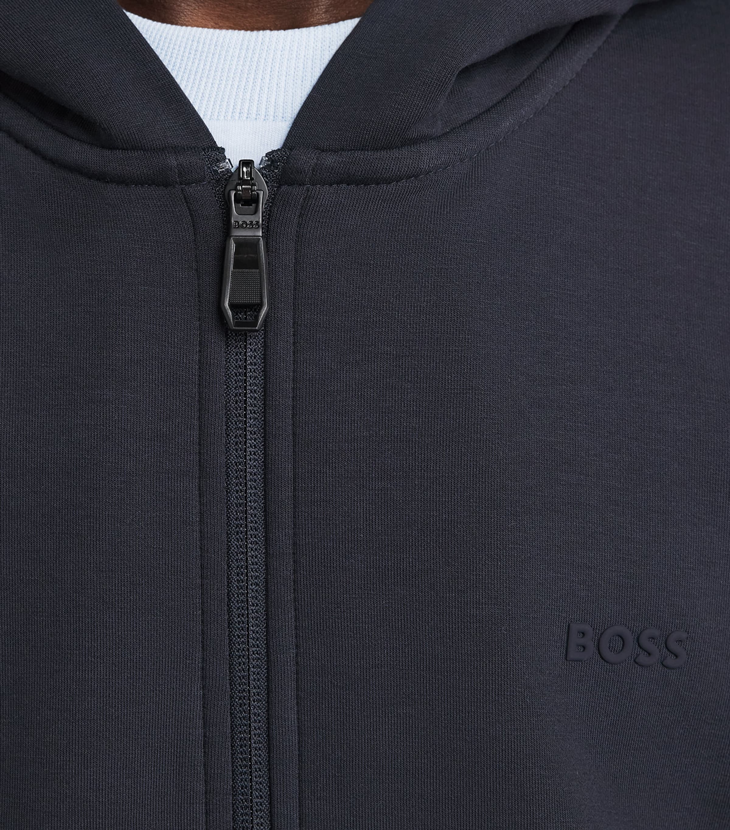 BOSS Mens Stretch-Cotton Logo Hoodie Dark Blue Image 3