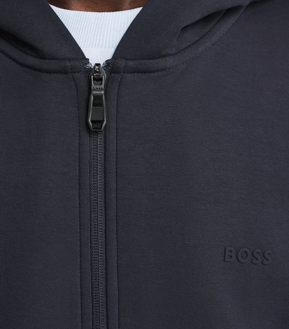 BOSS Mens Stretch-Cotton Logo Hoodie Dark Blue Image 3