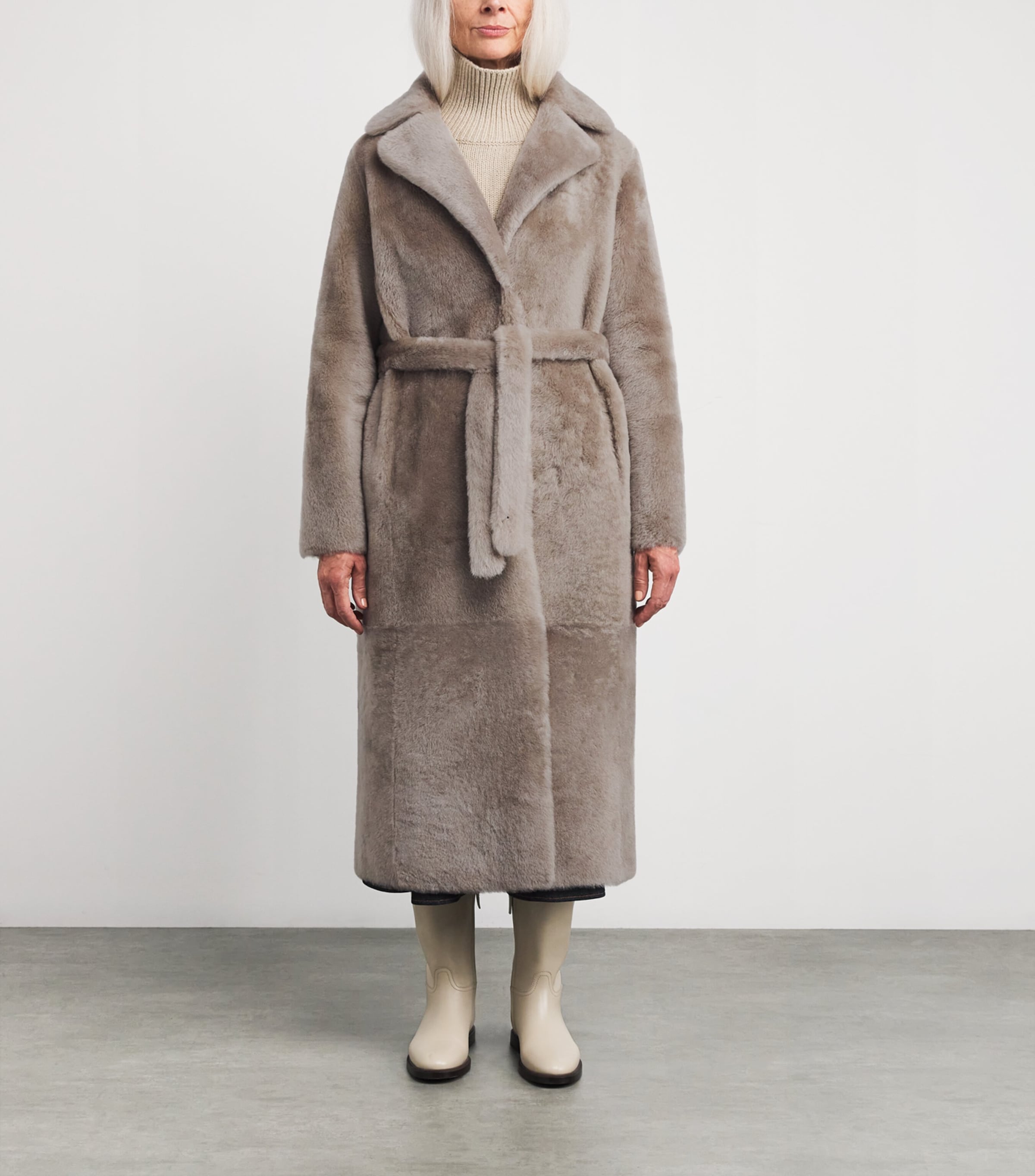 Lamb Fur Belted Coat A9113 Image 3
