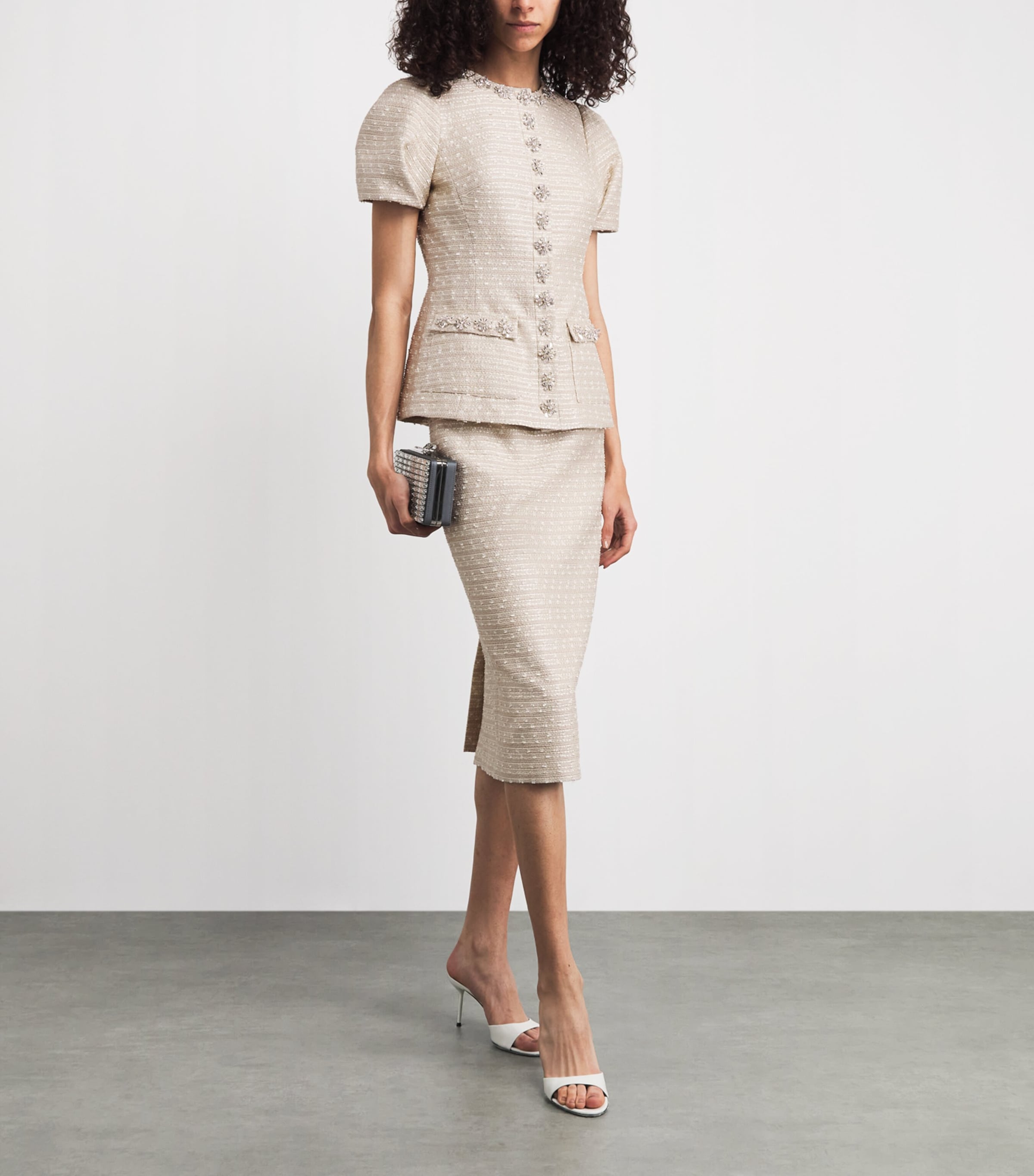 Huishan Zhang Womens Embellished Tweed Olivia Jacket Gold Image 2