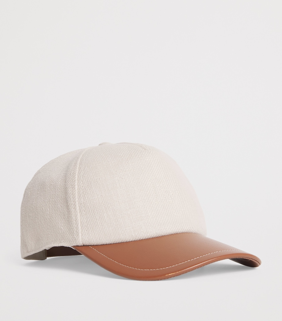 Eleventy x Harrods Leather-Trimmed Linen Baseball Cap Sabbia E Moro Image 2
