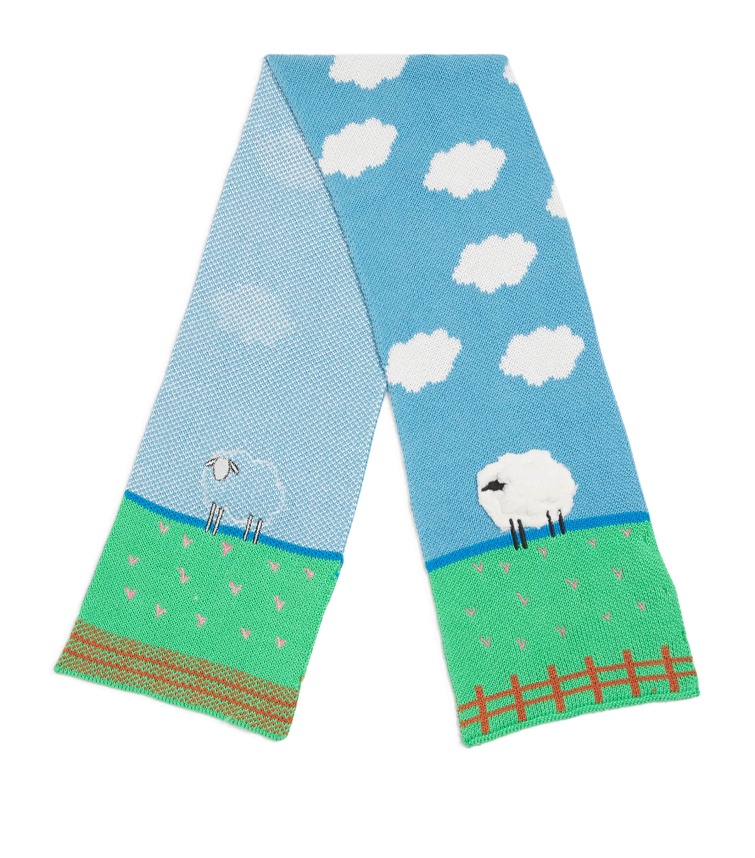 STELLA MCCARTNEY COTTON-WOOL EMBROIDERED SHEEP SCARF 