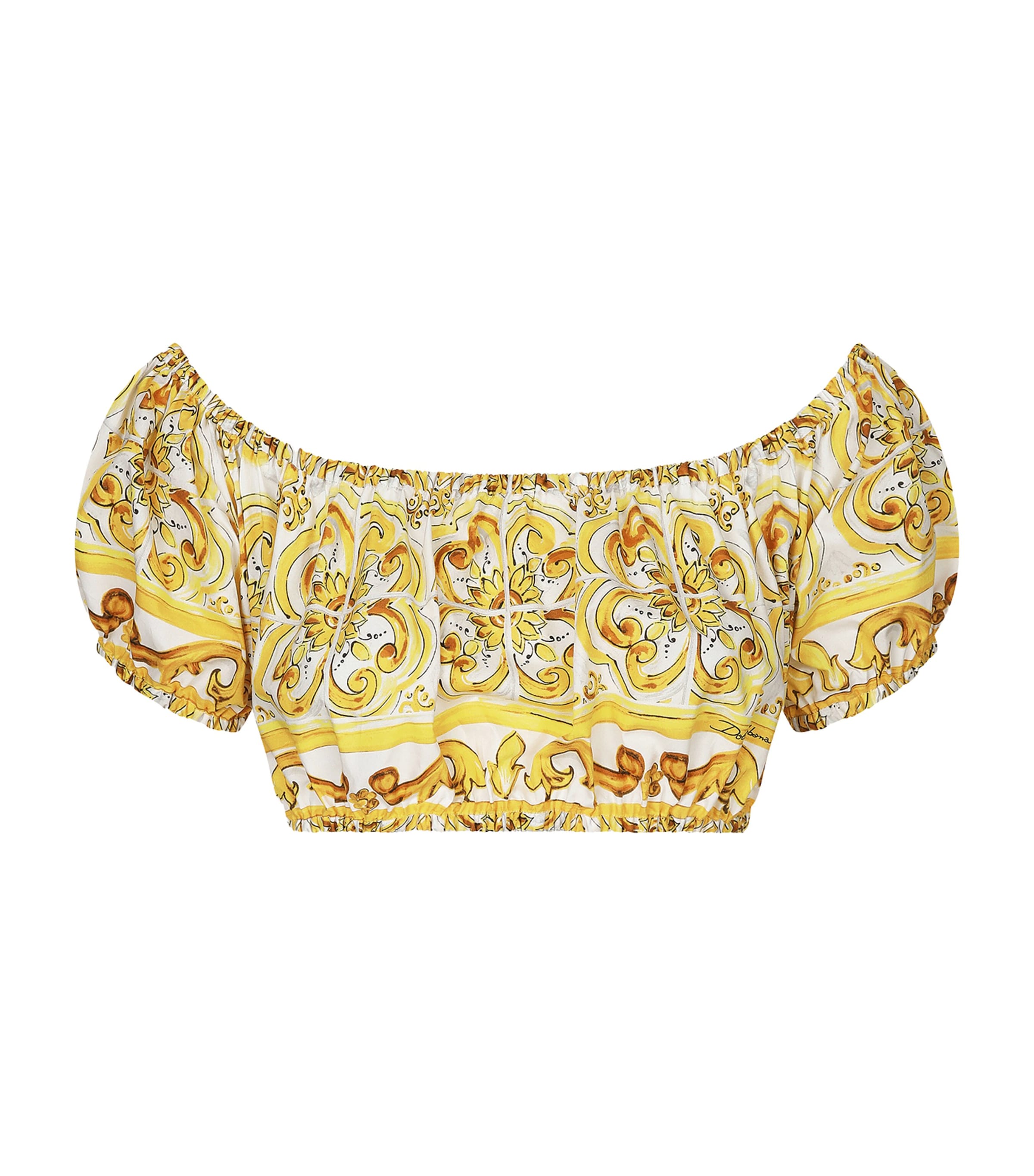 Shop Dolce & Gabbana Ruched Majolica Crop Top