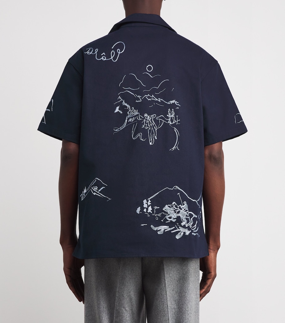 Cotton Drawing Embroidery Short-Sleeve Shirt NY / NAVY Image 4