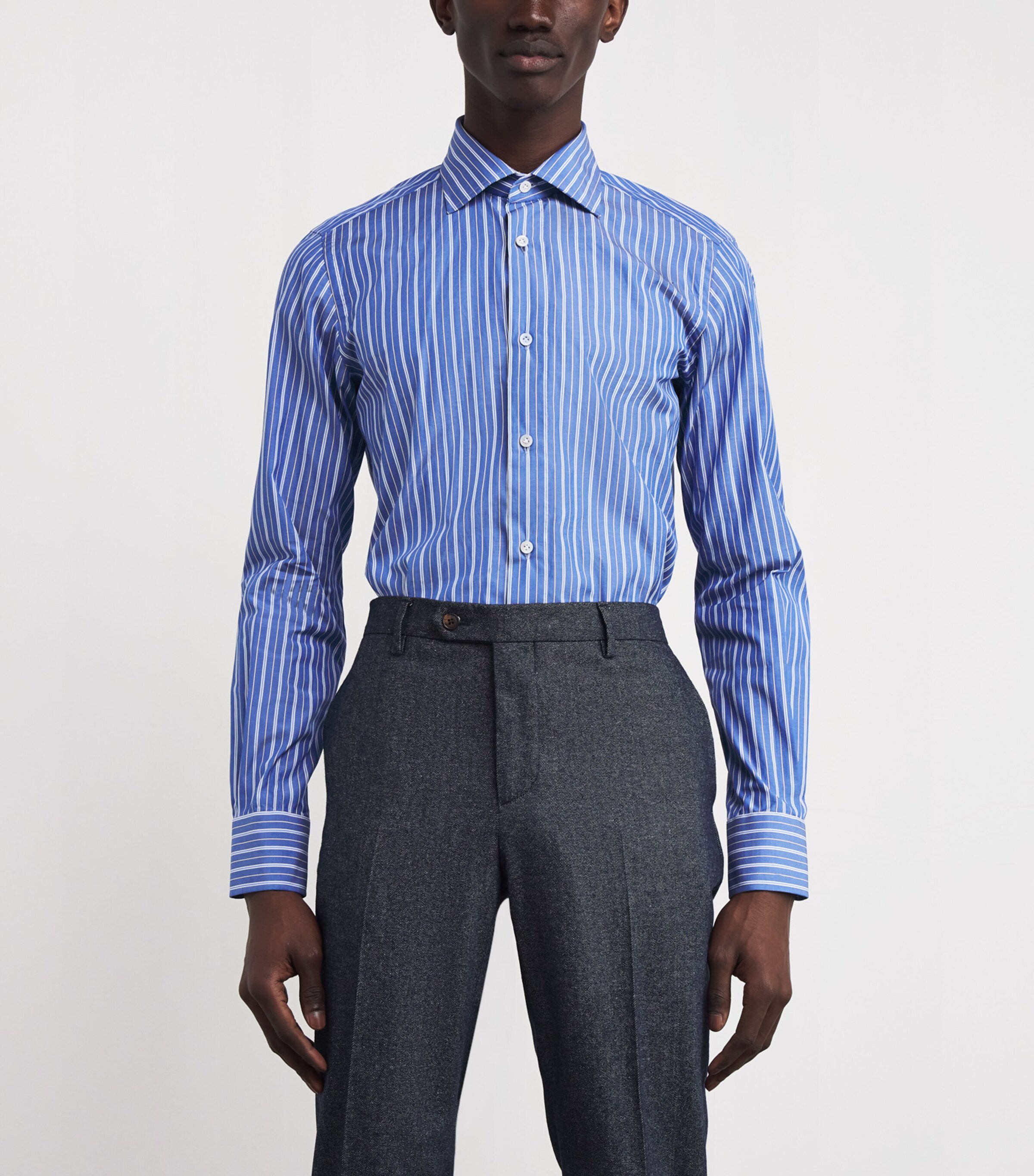 Cotton Stripe Vintage Shirt BLUE Image 3