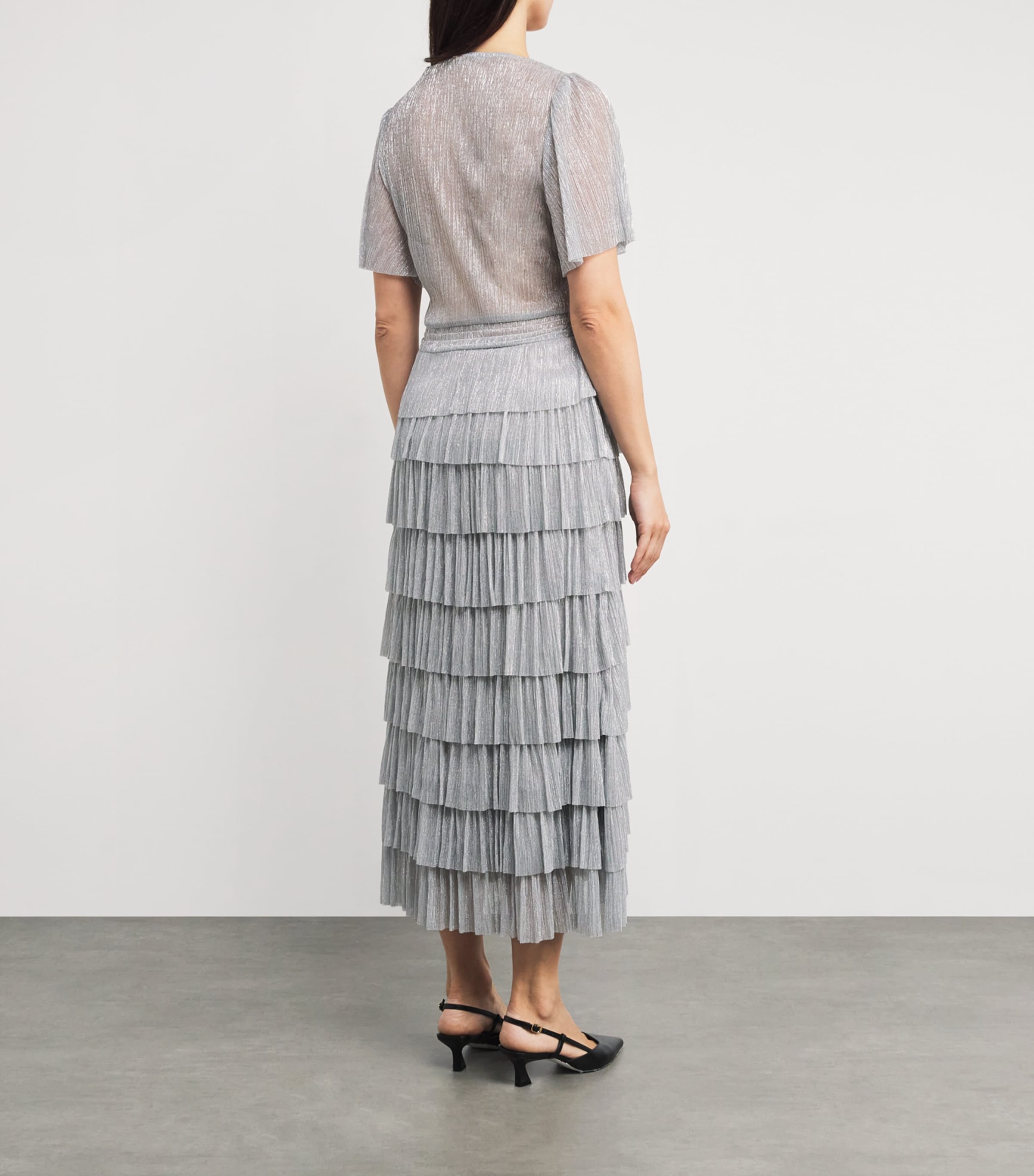 Metallic V-Neck Midi Dress SILVER Image 3