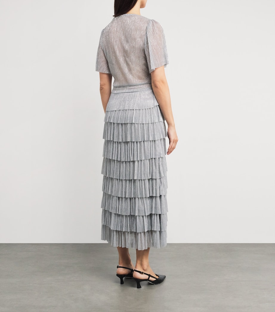 Metallic V-Neck Midi Dress SILVER Image 3