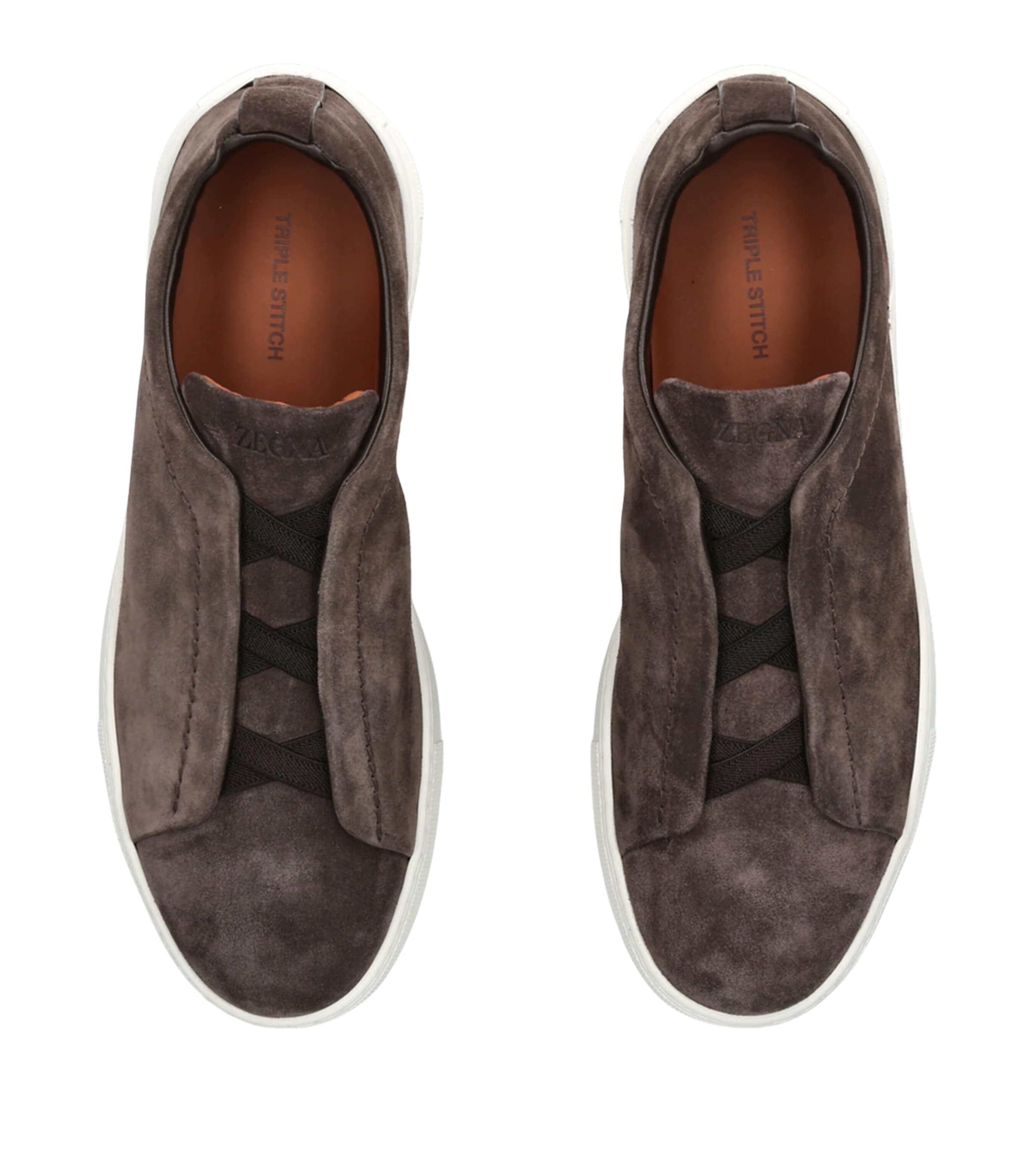 Zegna Suede Triple Stitch Sneakers Dark Brown Image 4