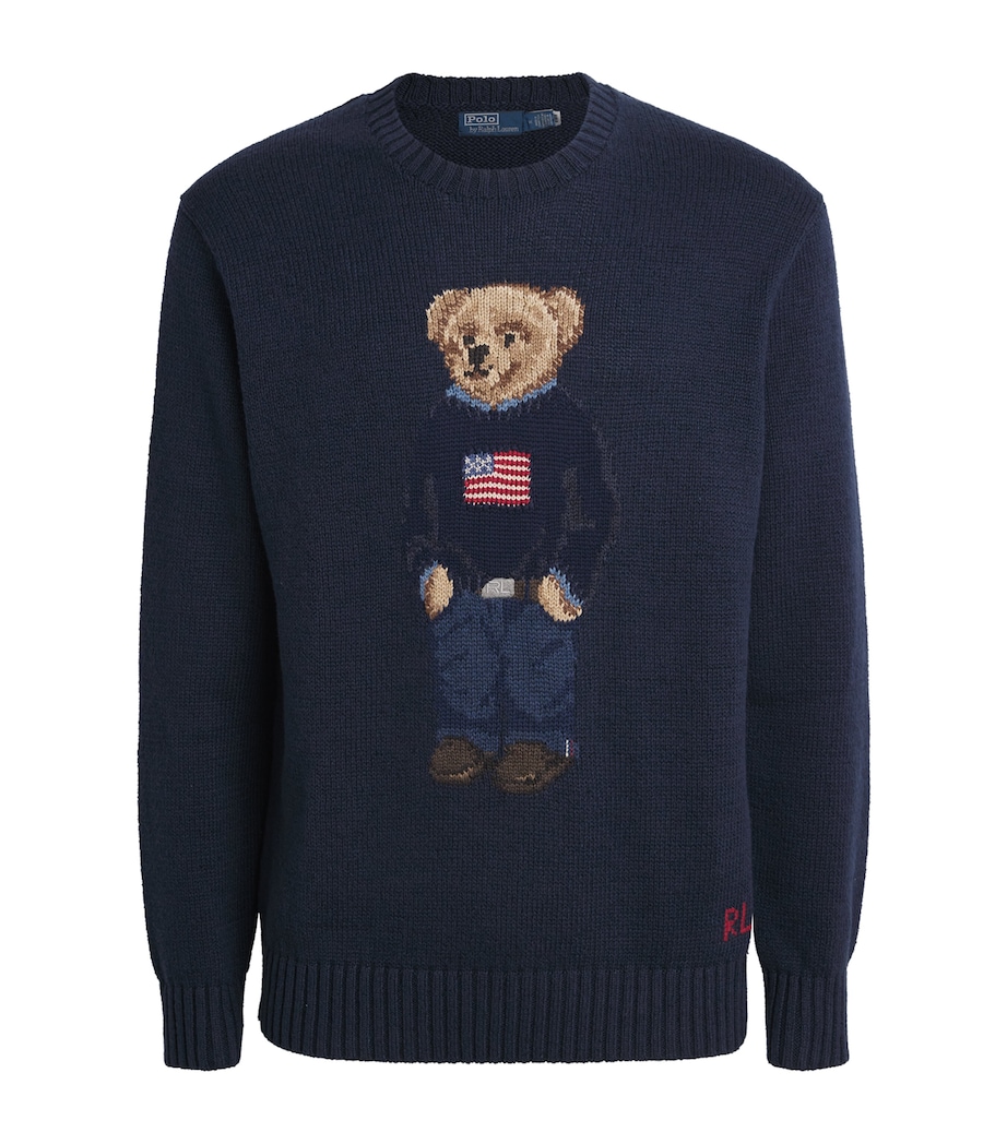 Polo Ralph Lauren Mens Cotton-Linen Polo Bear Sweater Bear Navy Image 1