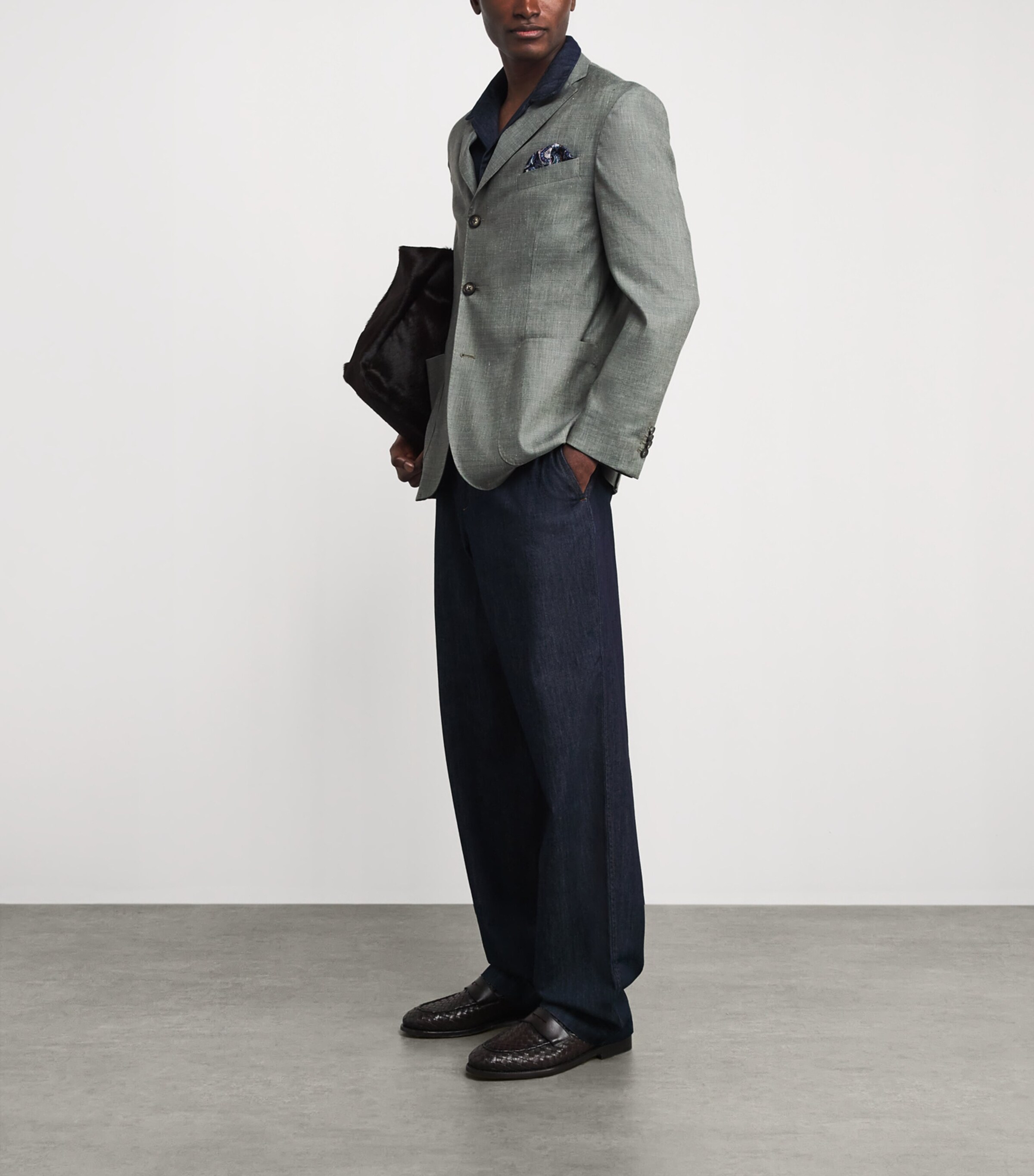 Eton Mens Wool-Silk-Linen Blazer Mid Green Image 2