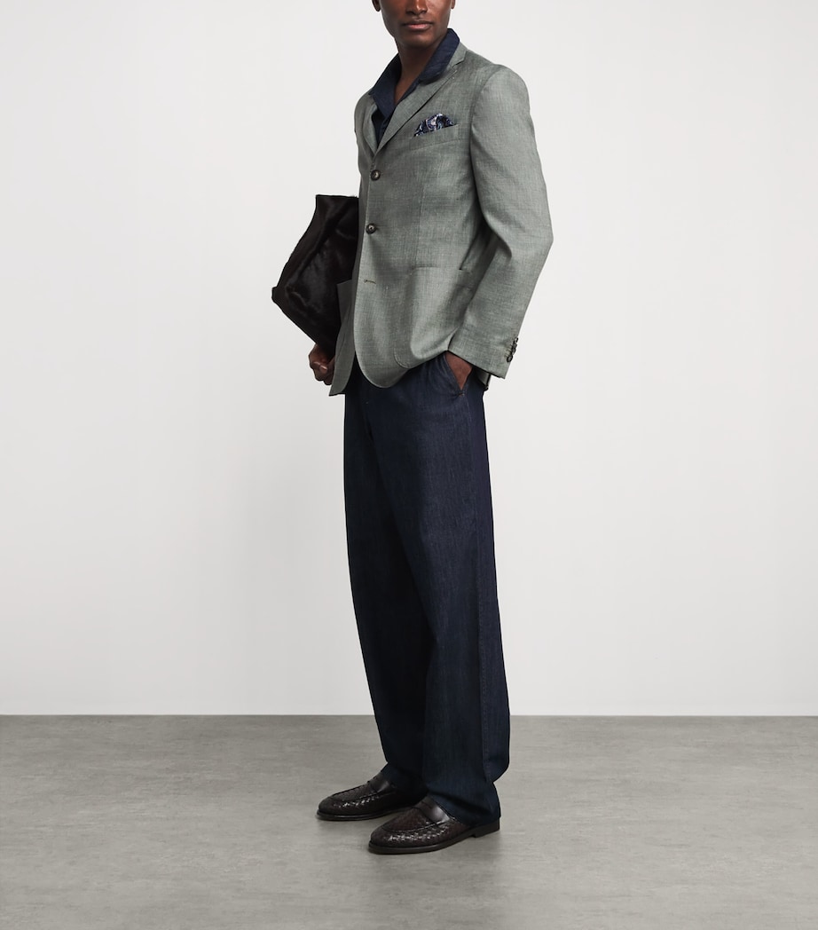 Eton Mens Wool-Silk-Linen Blazer Mid Green Image 2