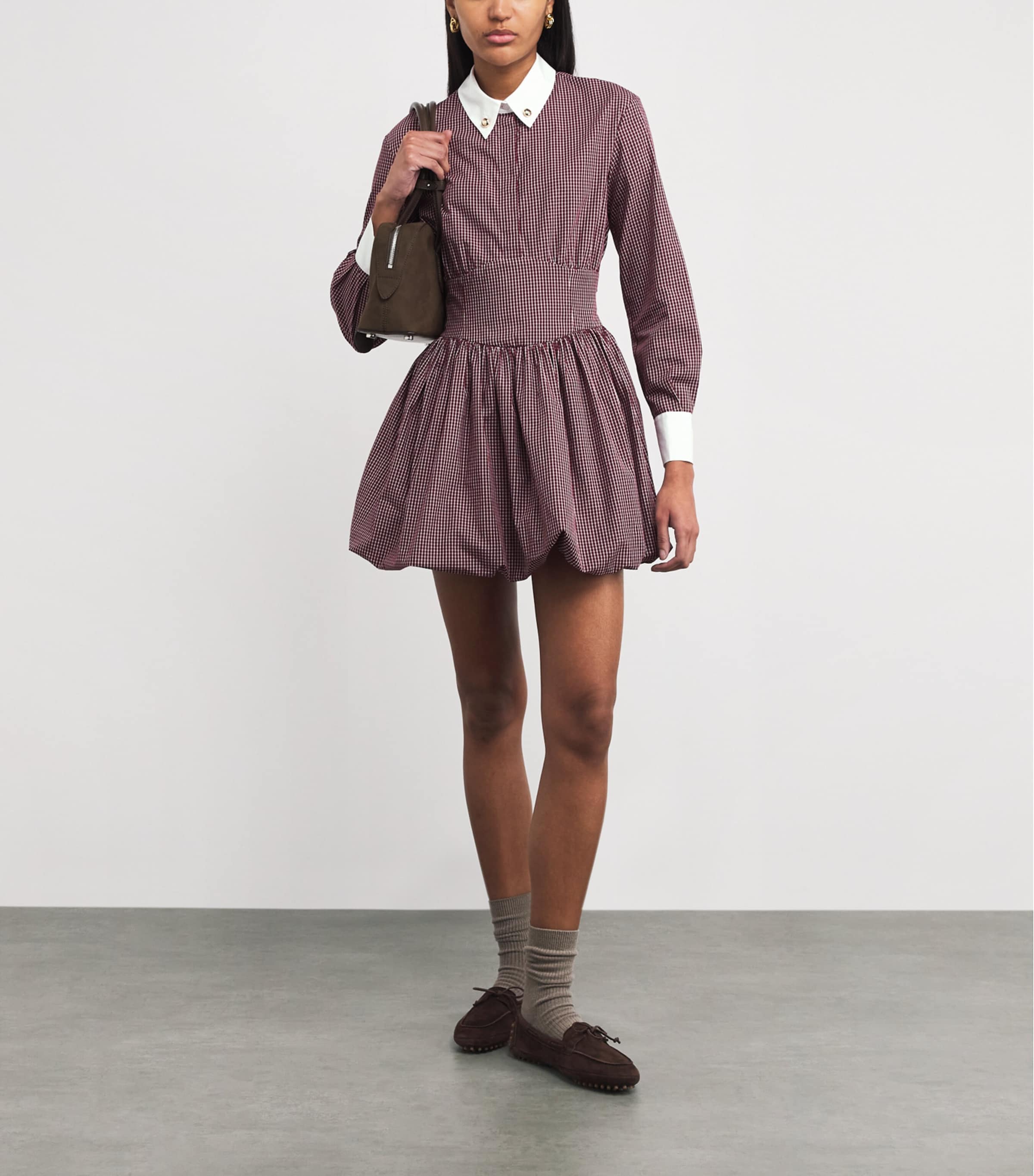 Cotton Check Mini Shirt Dress BURGUNDY PRINT Image 2