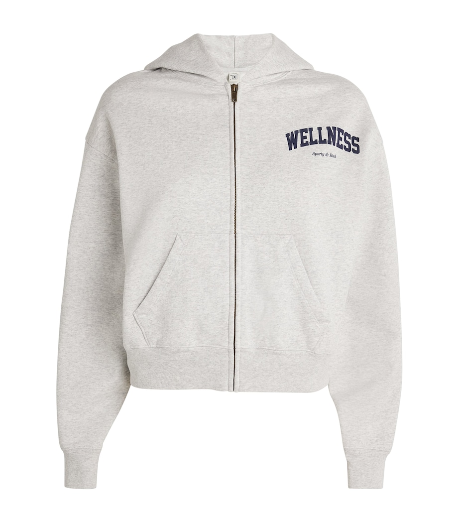 Sporty & Rich Womens Cotton Cropped Wellness Hoodie Heather Gray Navy Image 1