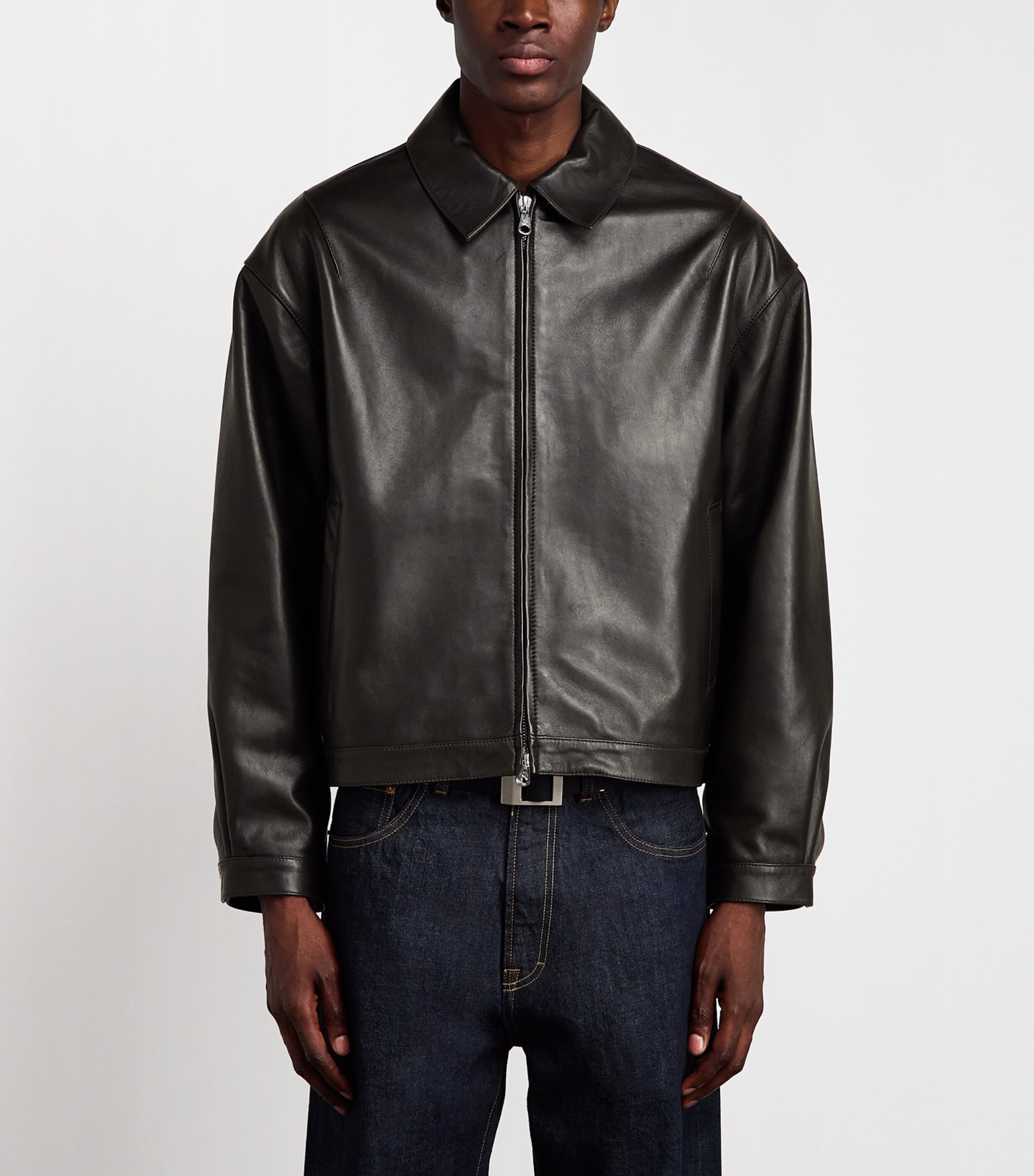 Cole Buxton Mens Leather Bomber Jacket Dark Brown Image 4