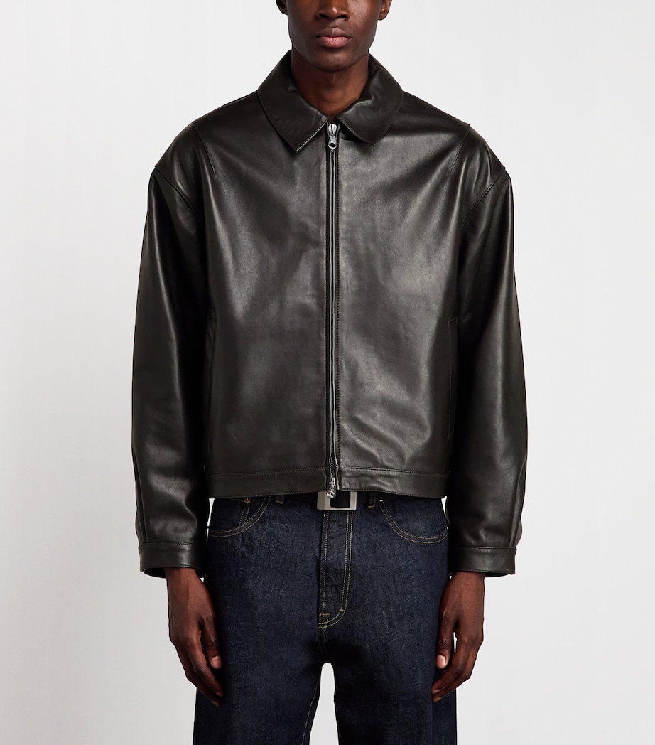 Cole Buxton Mens Leather Bomber Jacket Dark Brown Image 4