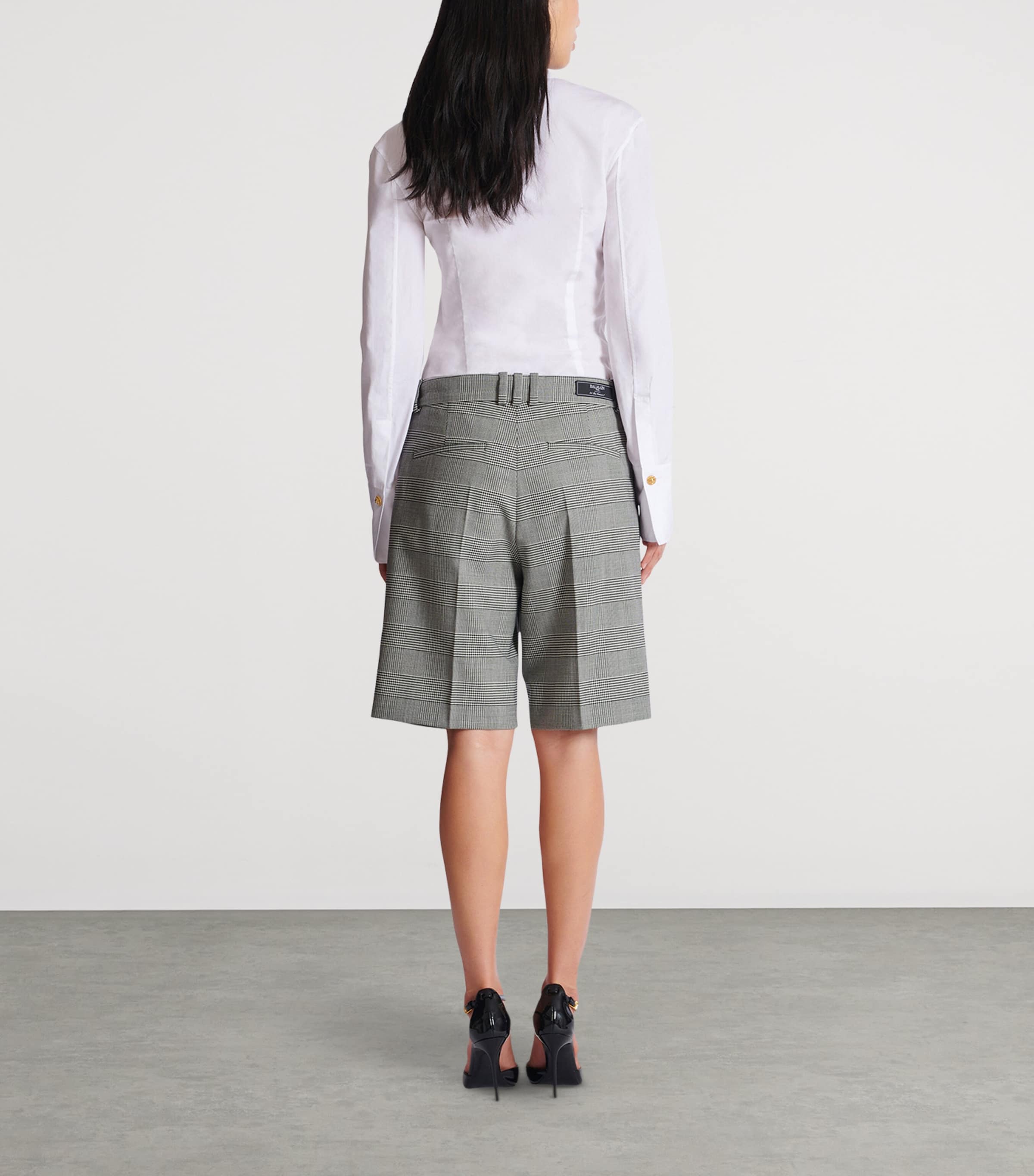 Virgin Wool-Blend Check Shorts EAB BLANC/WHITE. Image 6