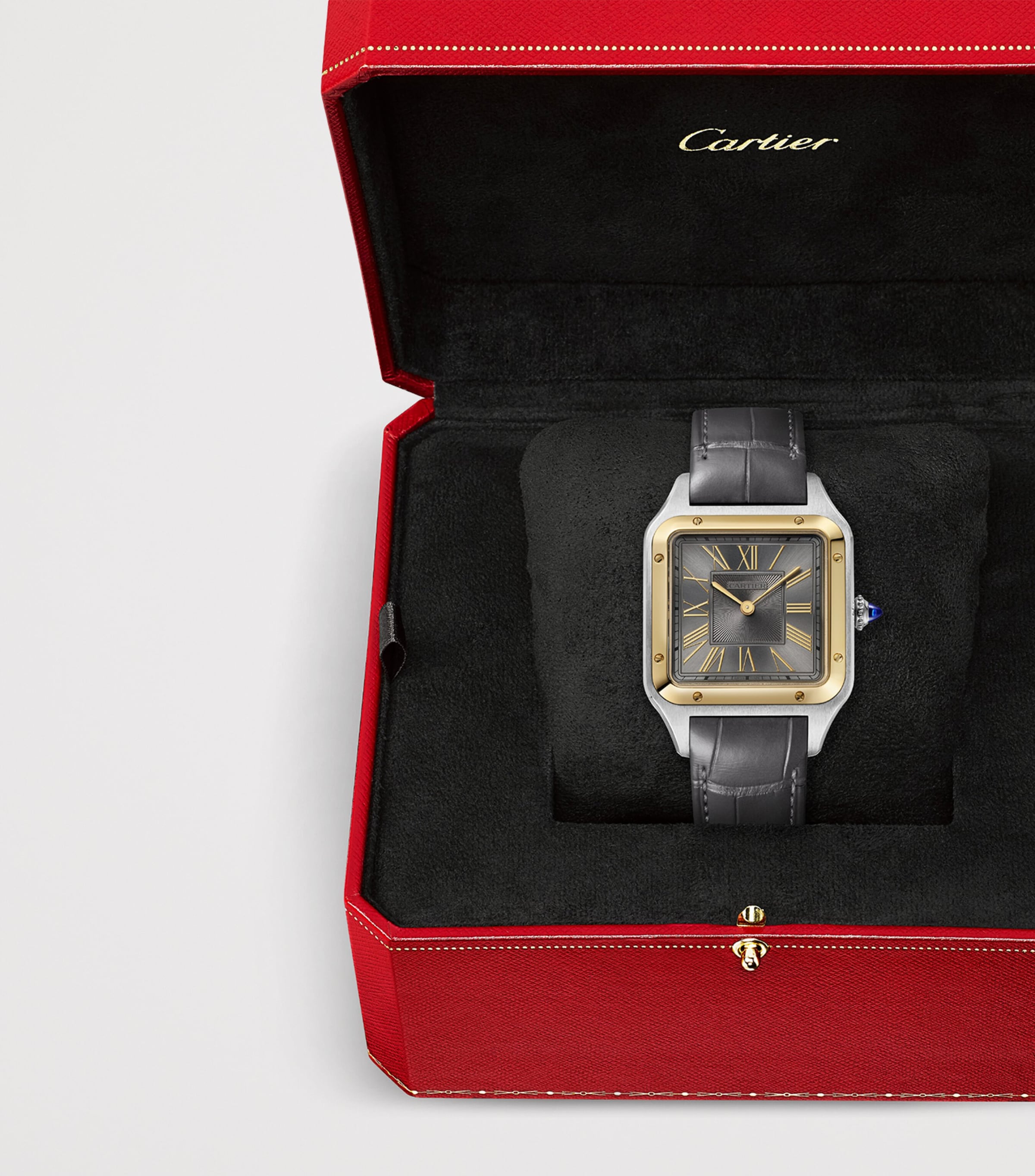 Cartier Large Stainless Steel and Yellow Gold Santos-Dumont Watch 31.4mm Grey Satin Image 4