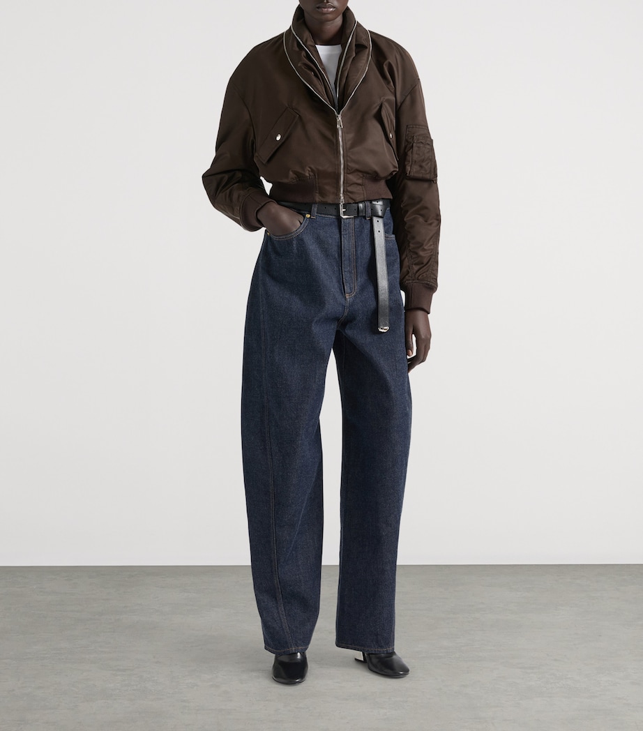 Shawl Collar Bomber Jacket BROWN Image 2