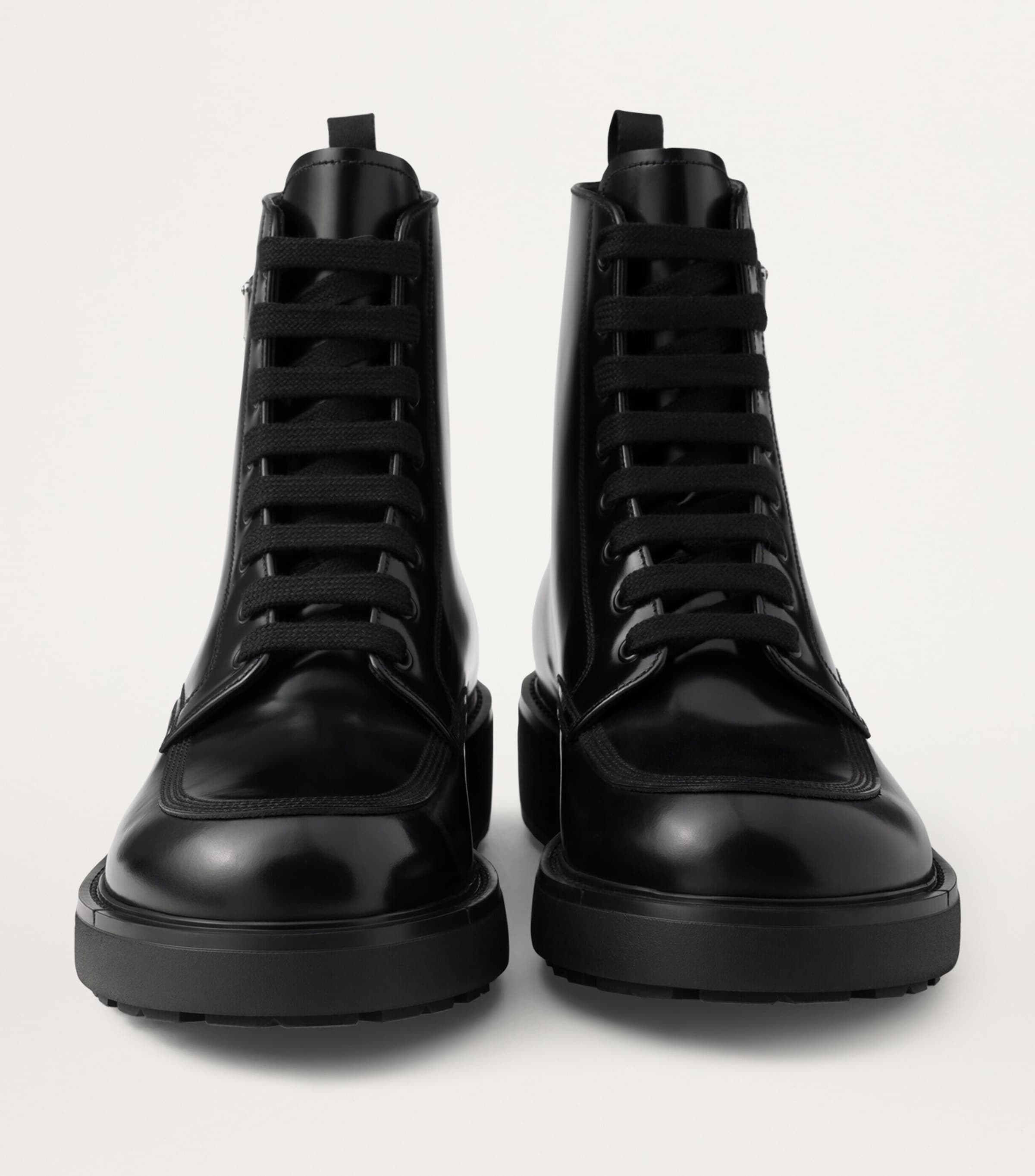 Leather Logo-Plate Lace-Up Boots F0002 Image 4