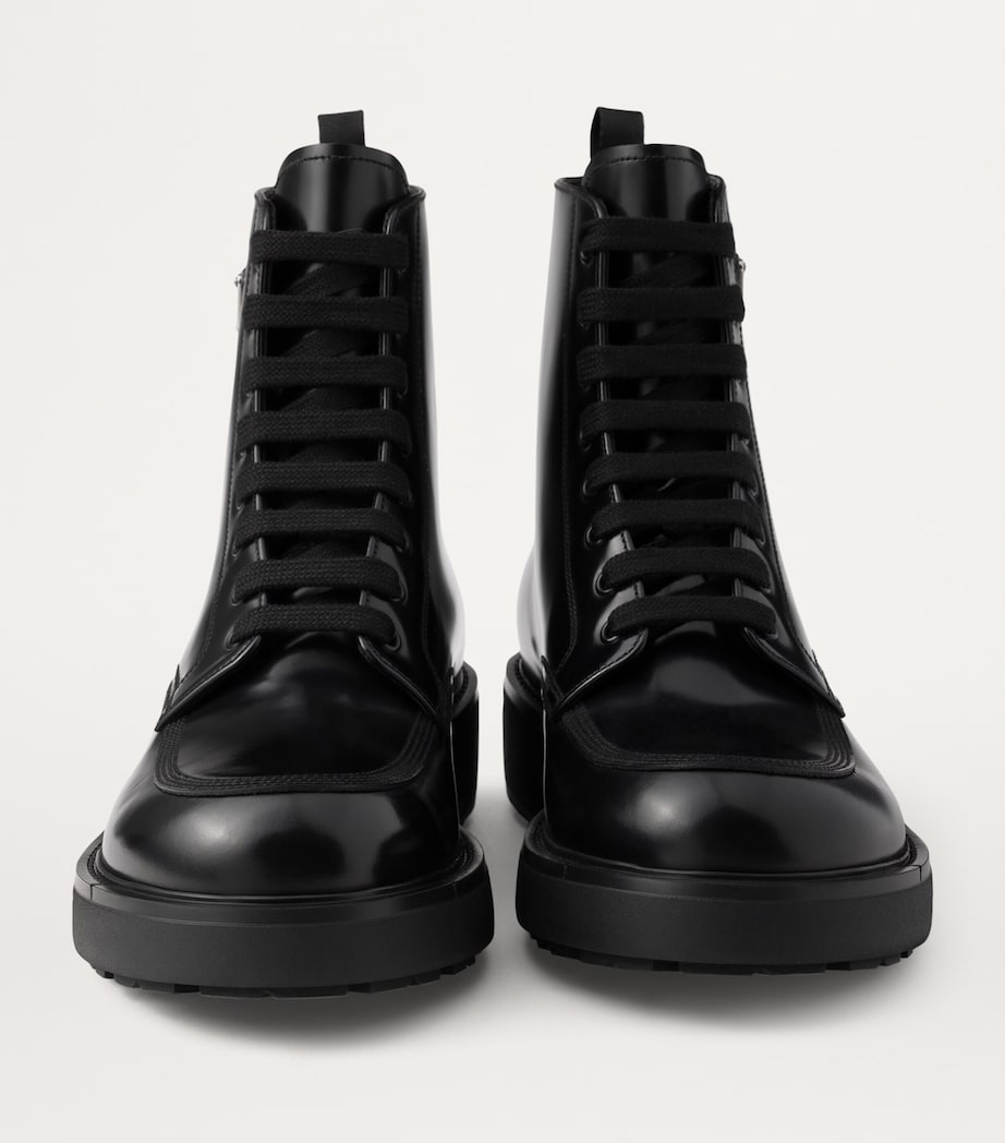Leather Logo-Plate Lace-Up Boots F0002 Image 4