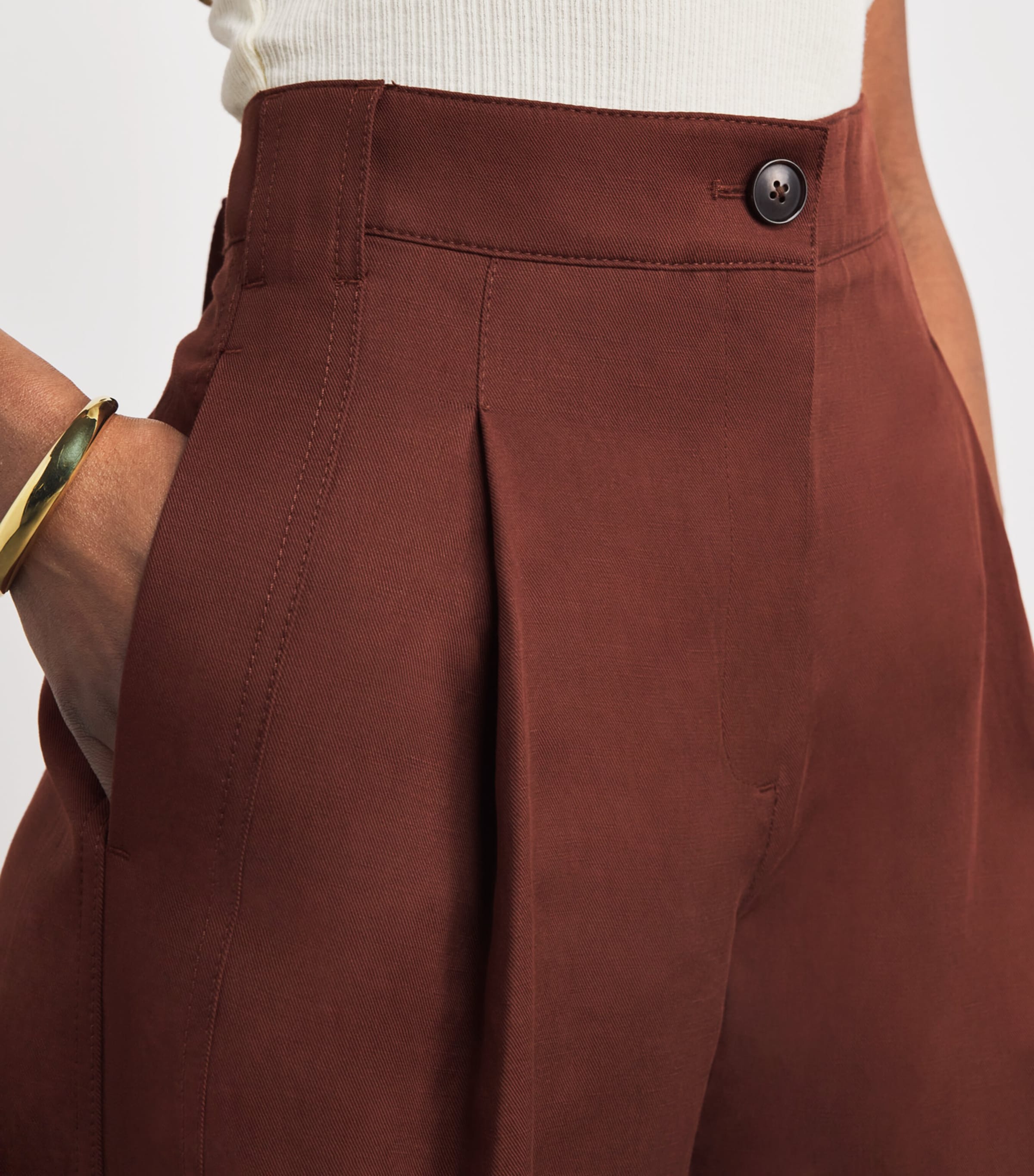 ME+EM Womens Linen-Blend Extreme Taper Trousers Cinnamon Brown Image 3