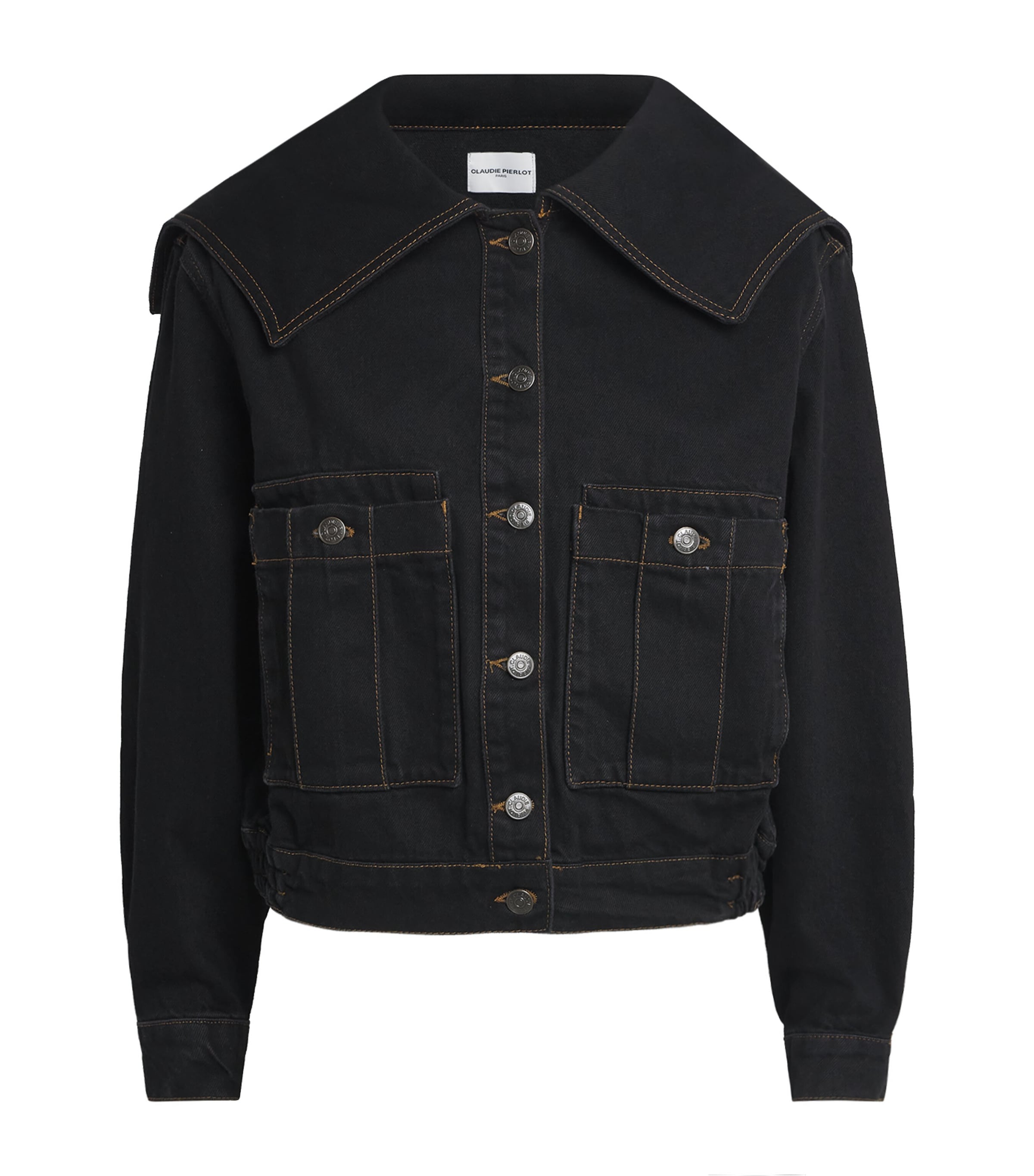 Claudie Pierlot Womens Contrast-Stitch Denim Jacket Black Image 1