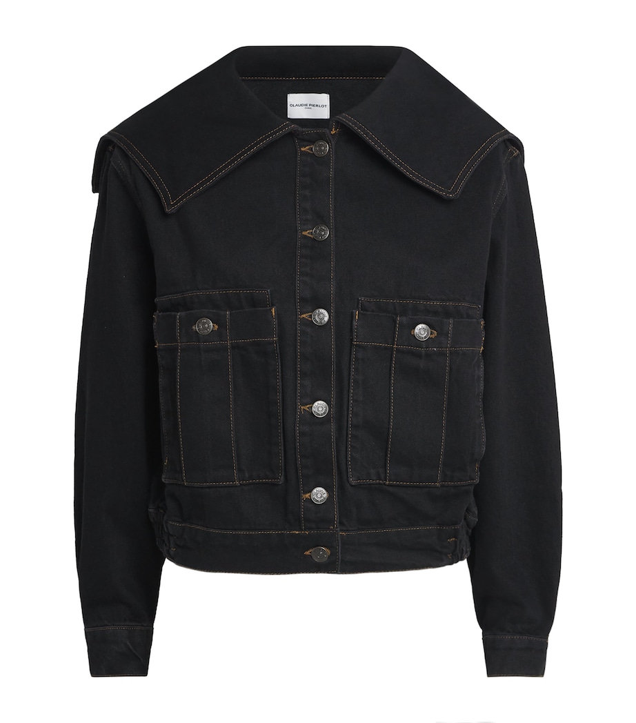 Claudie Pierlot Womens Contrast-Stitch Denim Jacket Black Image 1