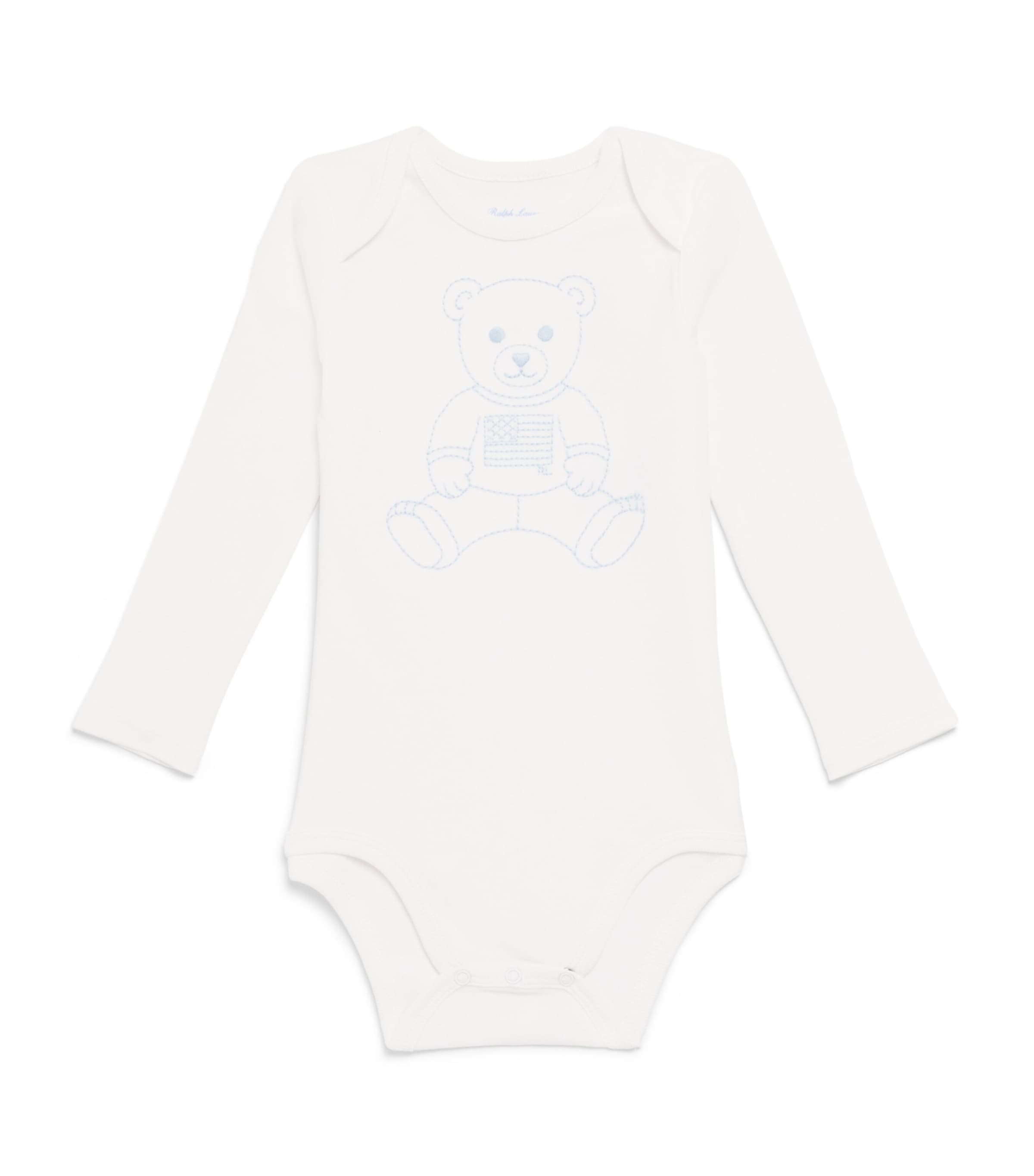 Ralph Lauren Kids Embroidered Bear Bodysuit (3-12 Months) White Image 1