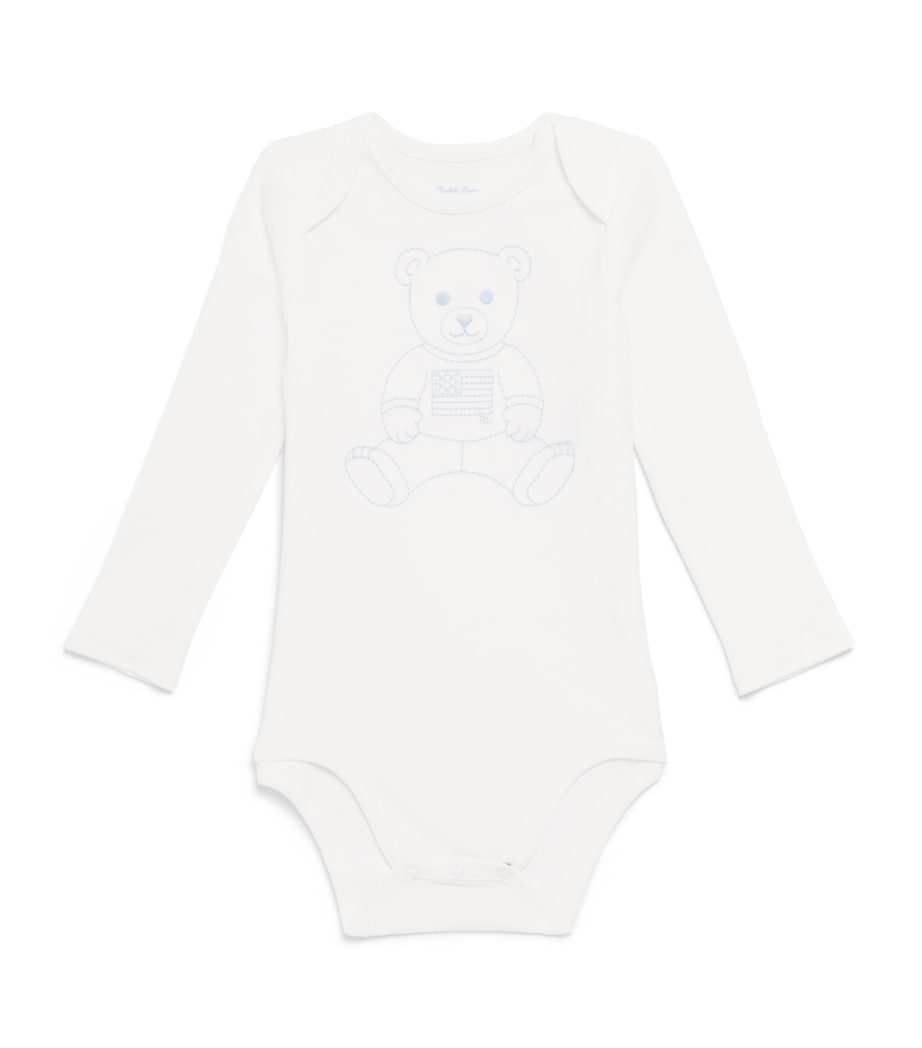 Ralph Lauren Kids Embroidered Bear Bodysuit (3-12 Months) White Image 1