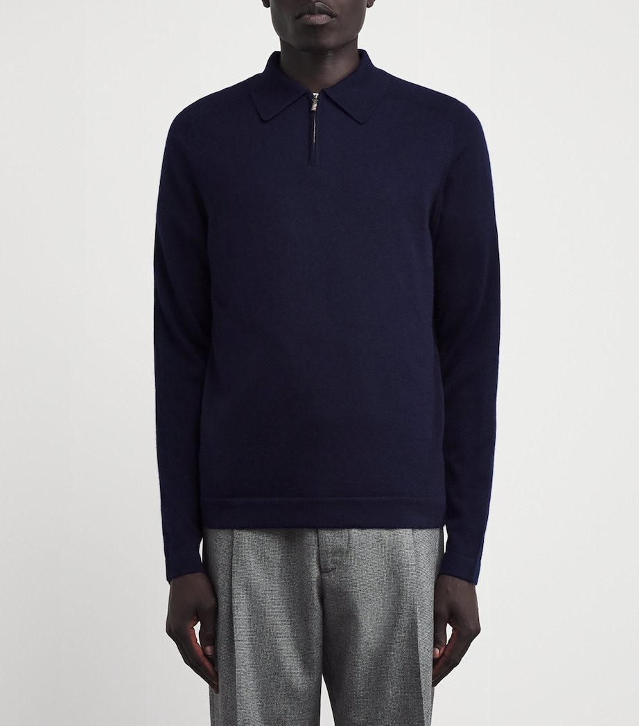 Colombo Mens Cashmere-Silk Polo-Neck Sweater Night Blue Image 3