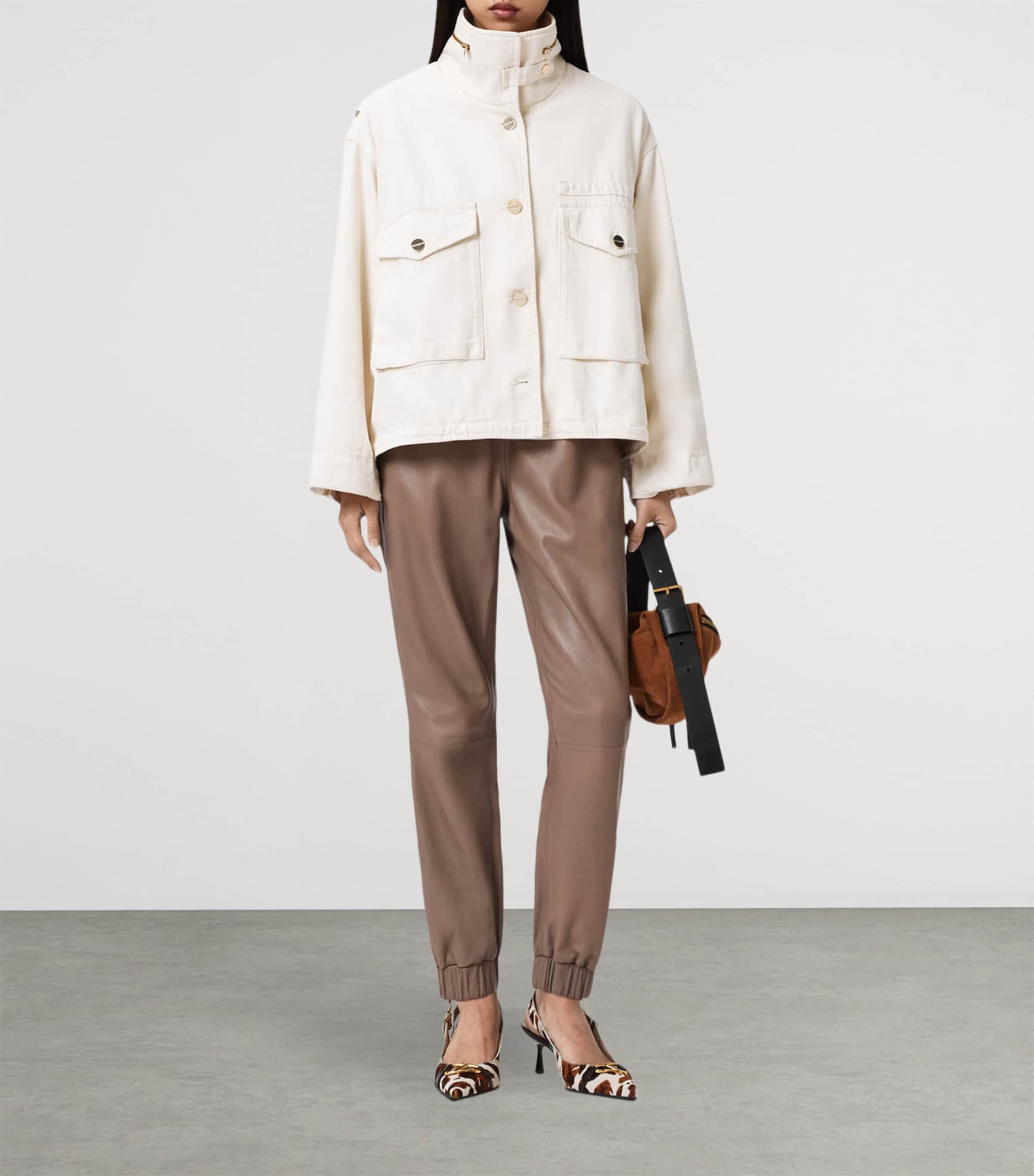 AllSaints Womens Leather Jen Sweatpants Mocha Brown Image 6